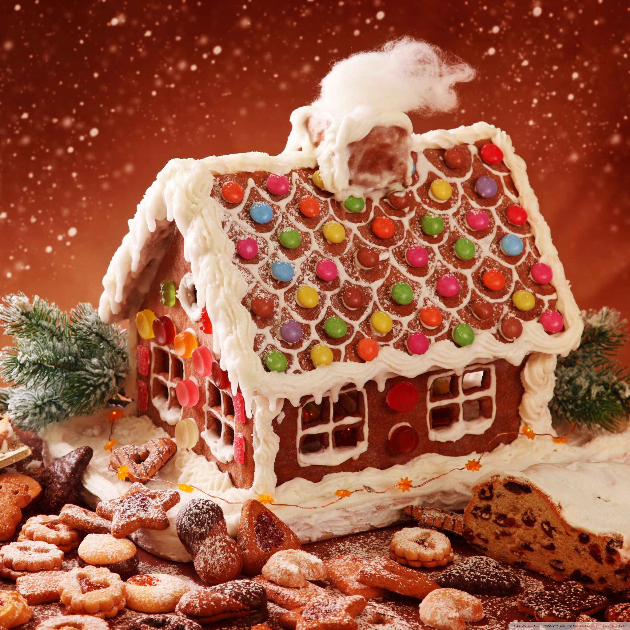 Gingerbread House: Selection of sweets for decorating, Elaborate cookie-walled houses, Gumdrops. 2050x2050 HD Background.