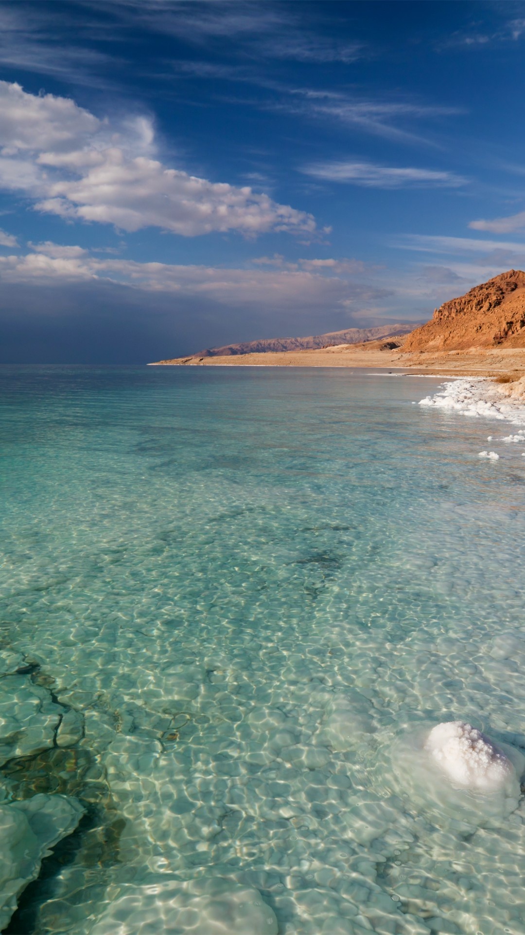 Dead Sea, Israel-Palestine border, Transparent salt water, 5K wallpaper, 1080x1920 Full HD Phone