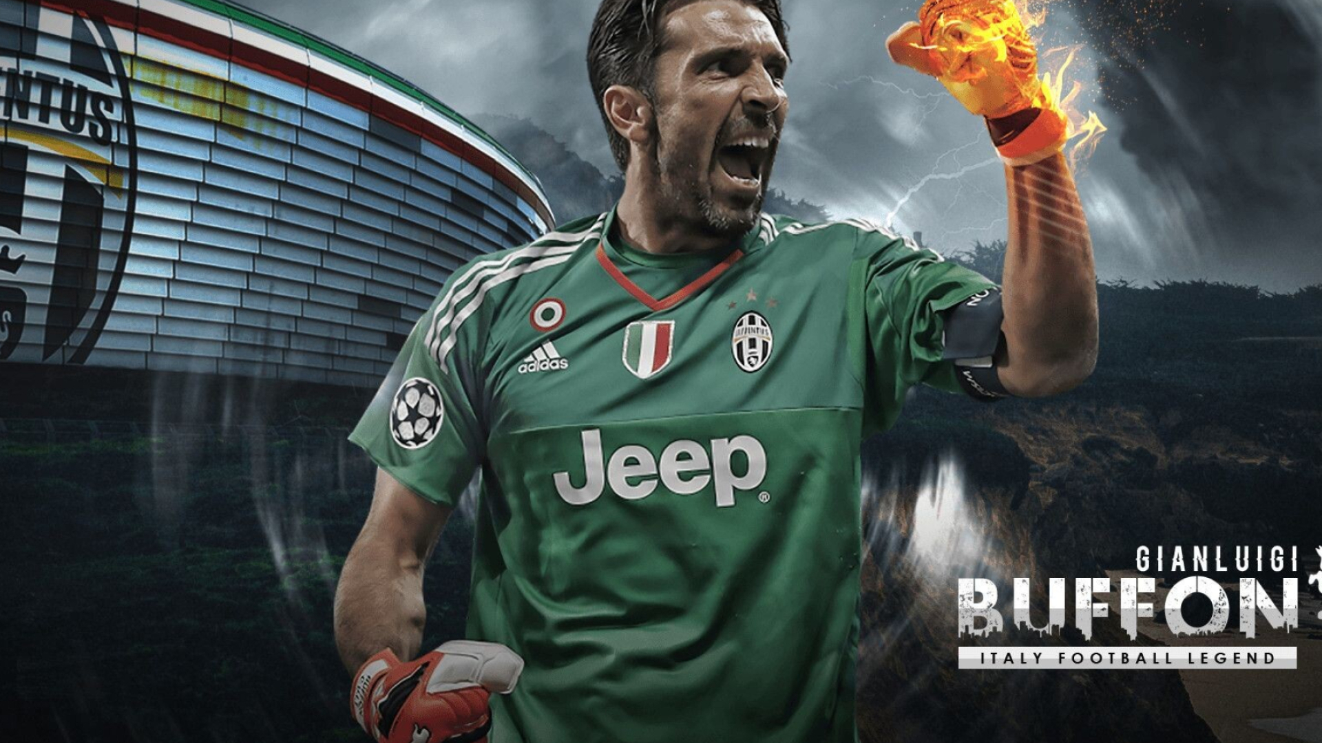 Gianluigi Buffon: Gigi, Italy Football Legend, Juventus FC, Allianz Stadium, Turin, Football gear. 1920x1080 Full HD Wallpaper.