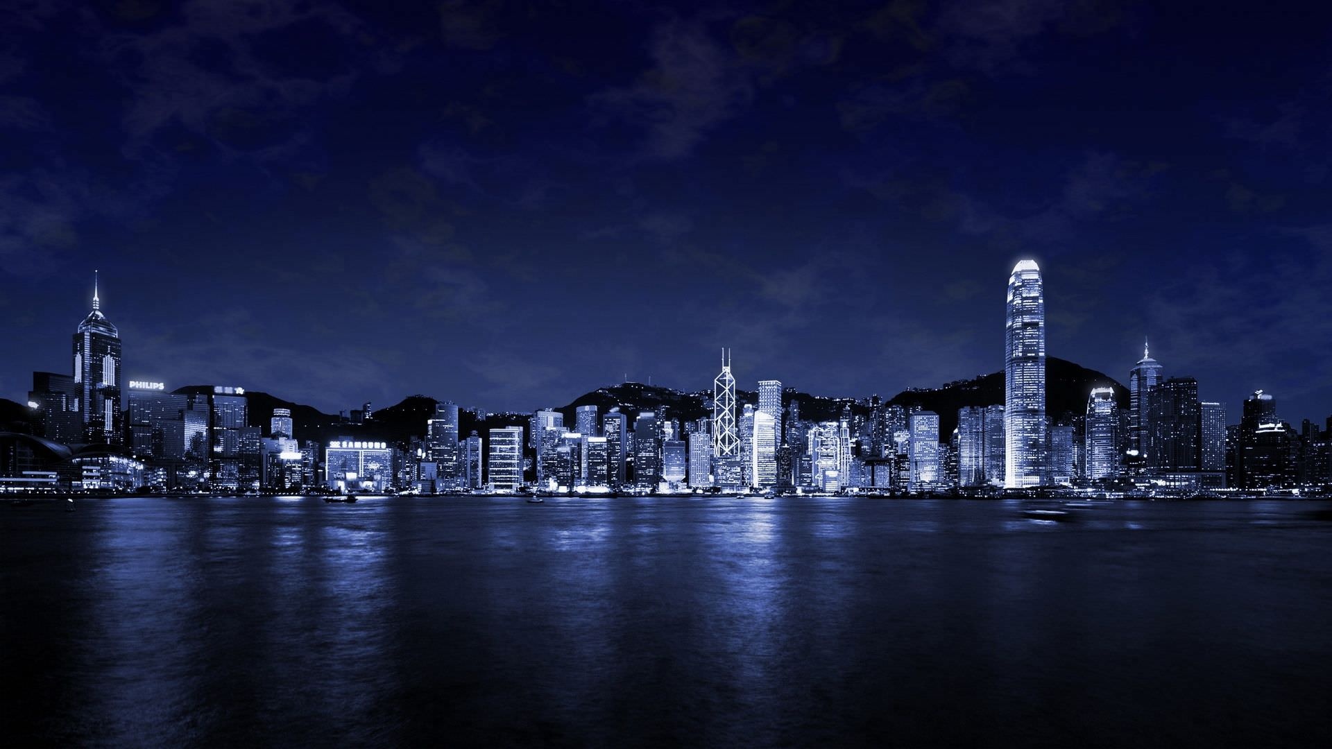 Night Skyline, Cityscape, Dark atmosphere, Digital backgrounds, 1920x1080 Full HD Desktop