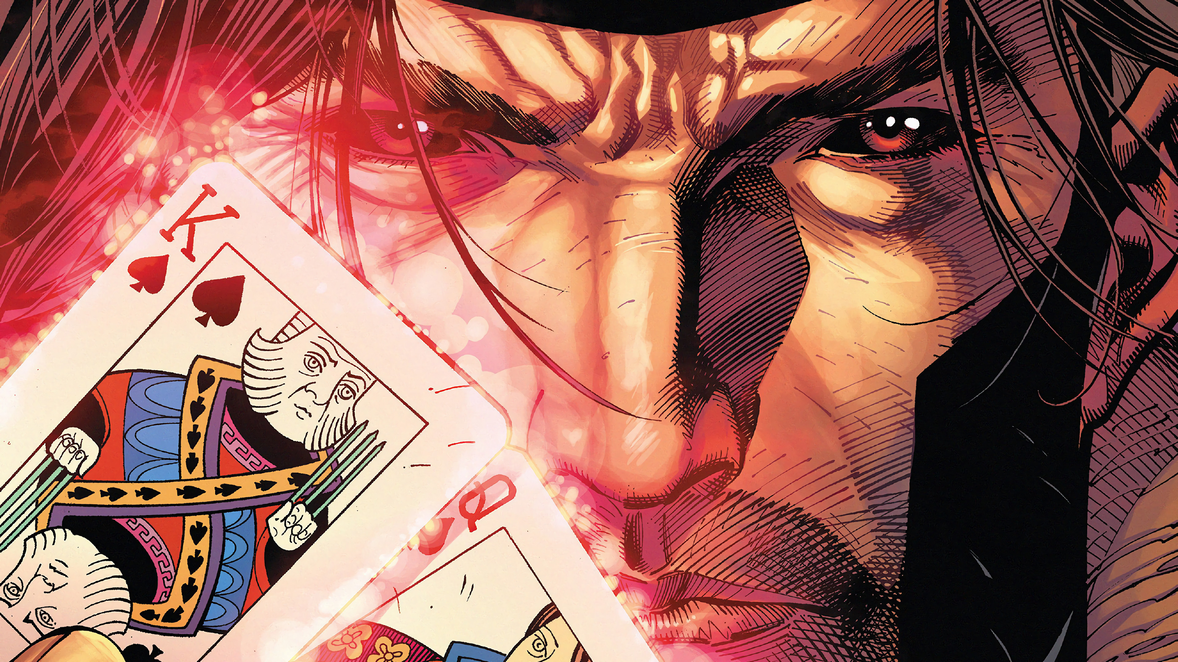 Gambit, Marvel Comics, Charged playing cards, Powerful mutant, 3840x2160 4K Desktop
