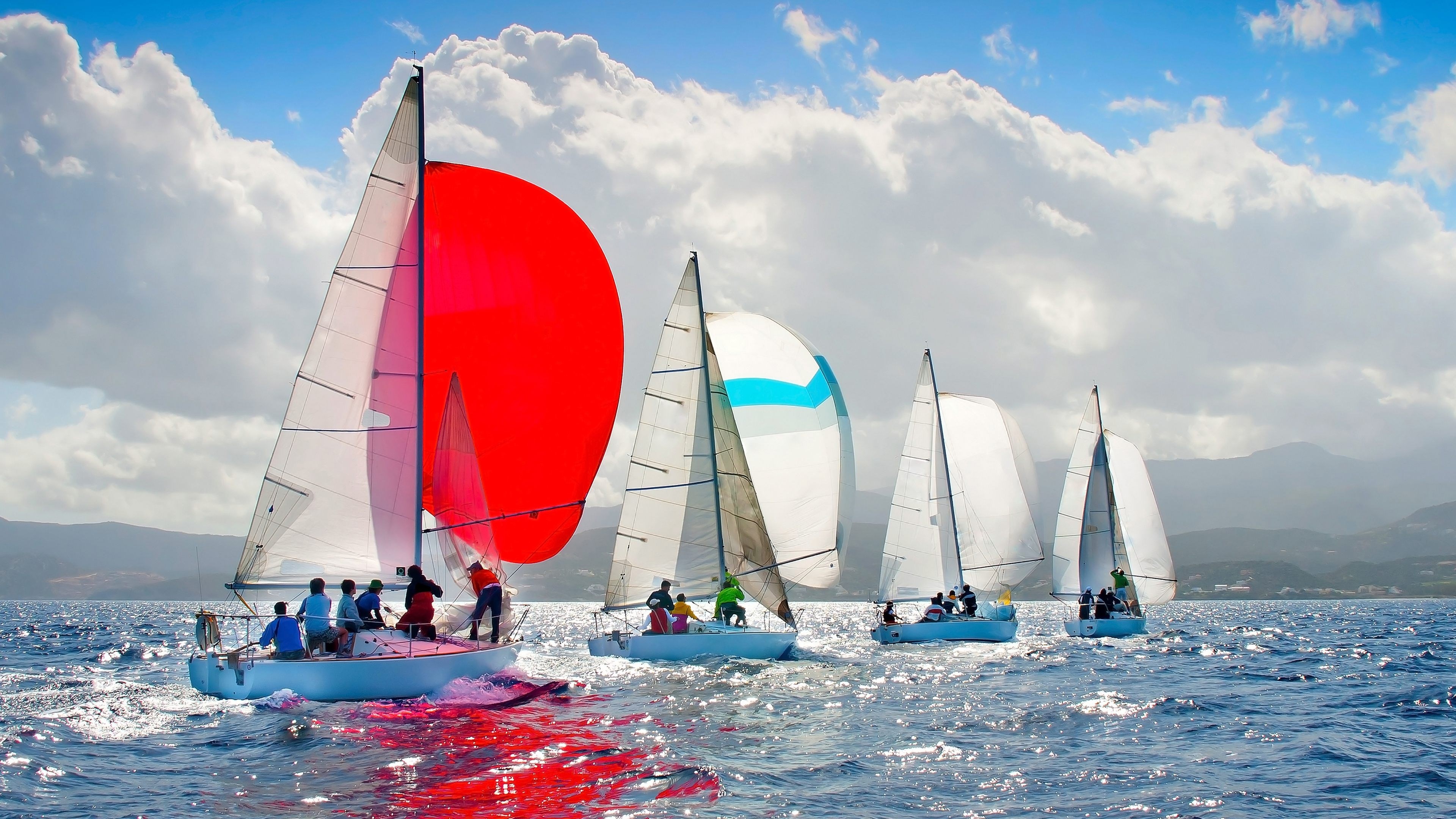 Yacht Racing: Sailboats, A race between crews of people in sailboats, Water contesting. 3840x2160 4K Background.