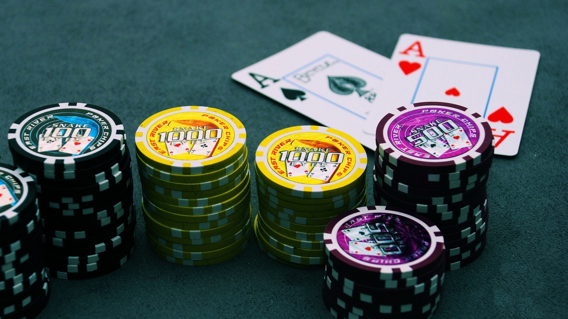 Poker: Gambling items, Mid-range plastic chips, Kits for playing. 1920x1080 Full HD Background.