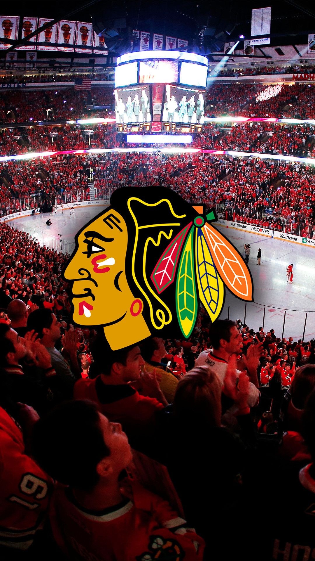 Chicago Blackhawks: NHL, Ice hockey team, Stadium. 1080x1920 Full HD Wallpaper.