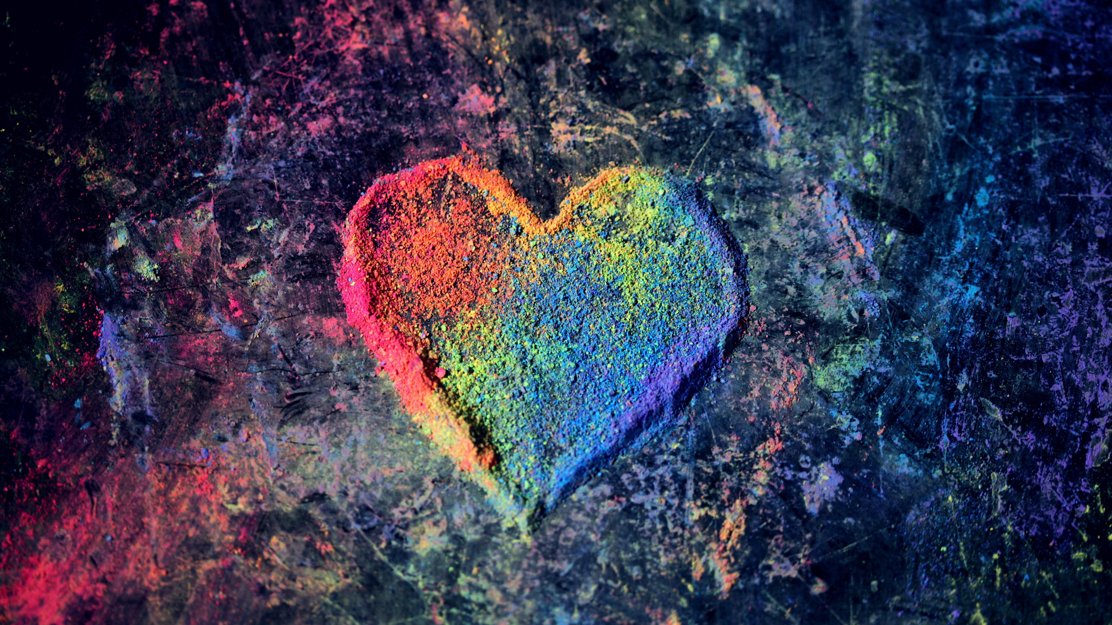 Heart shape, Chalk dust, Colorful wallpaper, Beautiful uhd picture, 3840x2160 4K Desktop