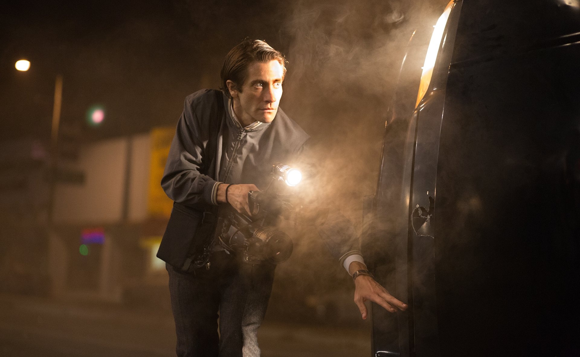 Jake Gyllenhaal: Portrayed Louis Bloom in a 2014 satirical crime thriller film, Nightcrawler. 1920x1180 HD Background.