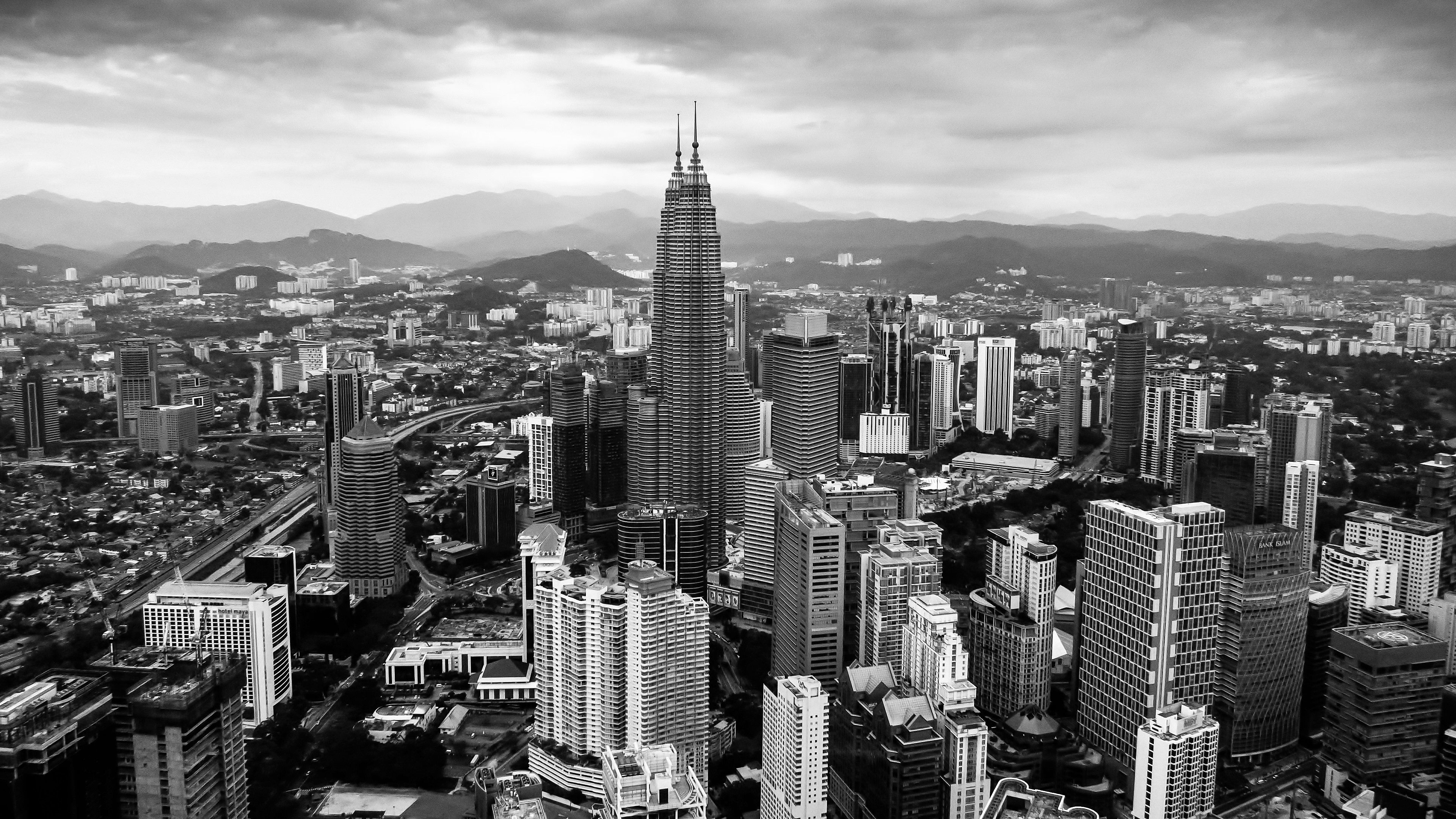 Kuala Lumpur, 4K black and white photos, 3840x2160 4K Desktop