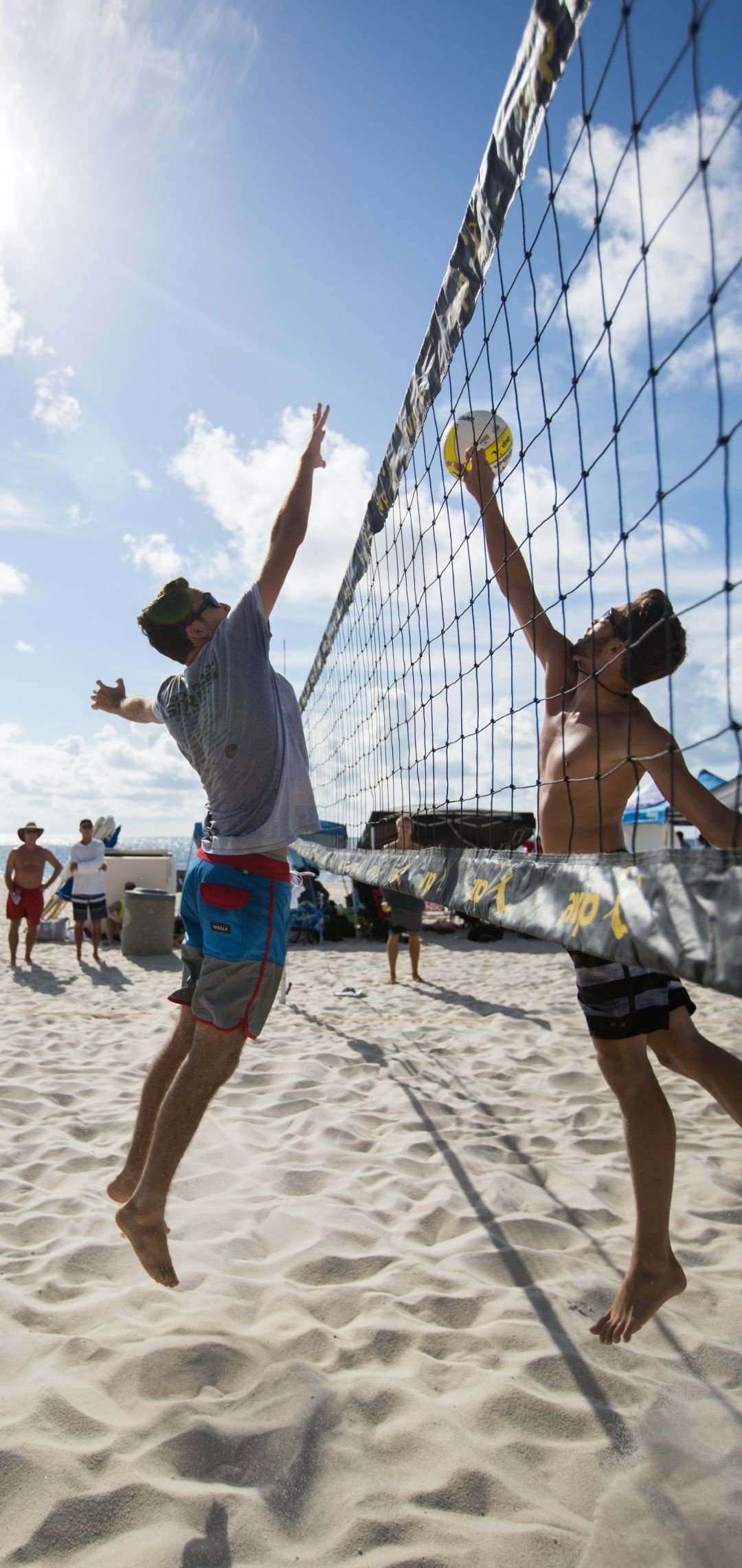 Beach Volleyball: Sports Activities, Men's Volleyball Competition on a beach, Volleyball Athletes. 1080x2280 HD Wallpaper.