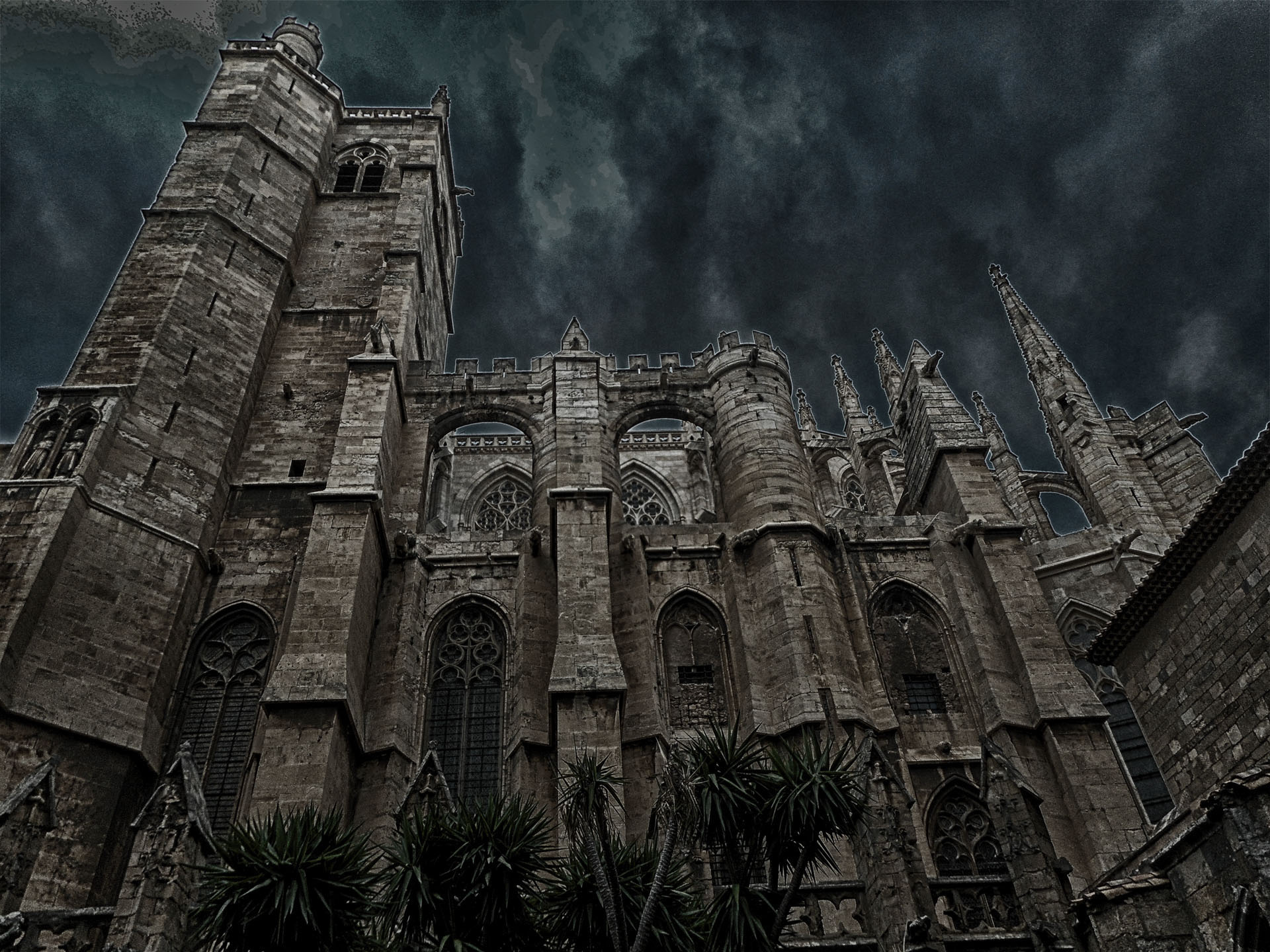 Gothic Architecture: Building, Castle, France, Cathedral, Spires, Abbey, Middle Ages, Narbonne Cathedral. 1920x1440 HD Background.