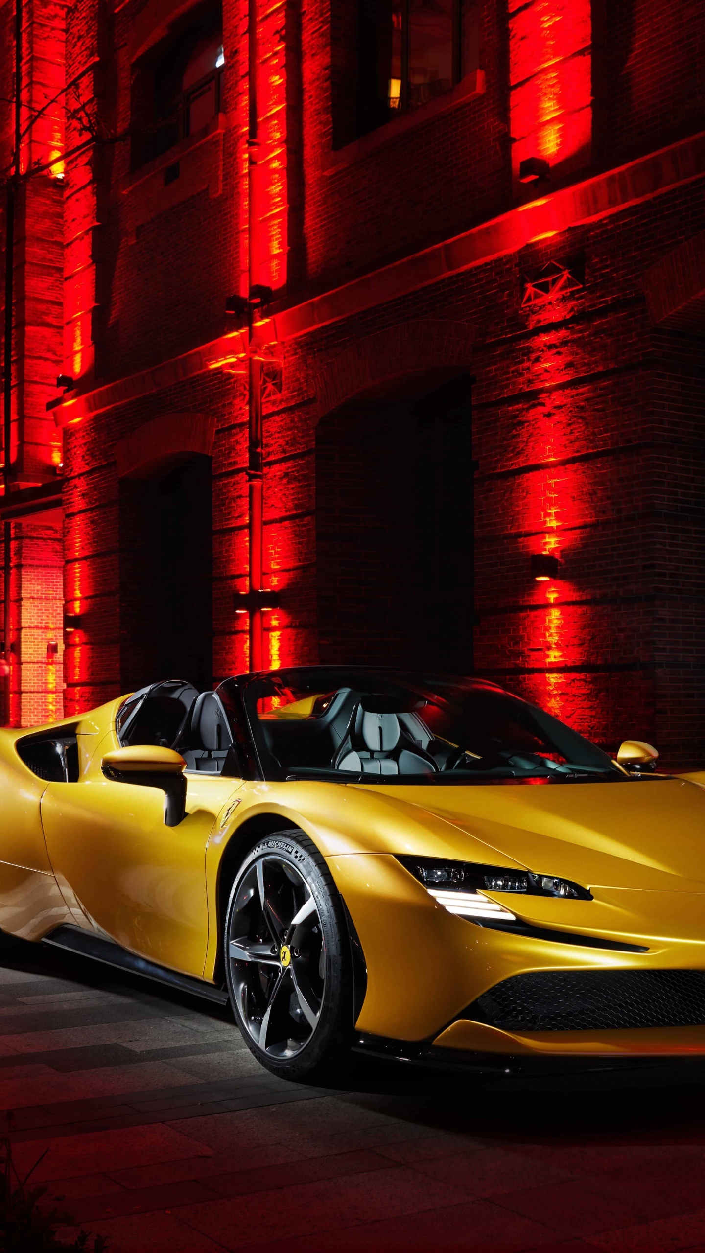 Ferrari SF90, Spider wallpaper, Plug-in hybrid sportscar, 5K resolution, 1440x2560 HD Phone