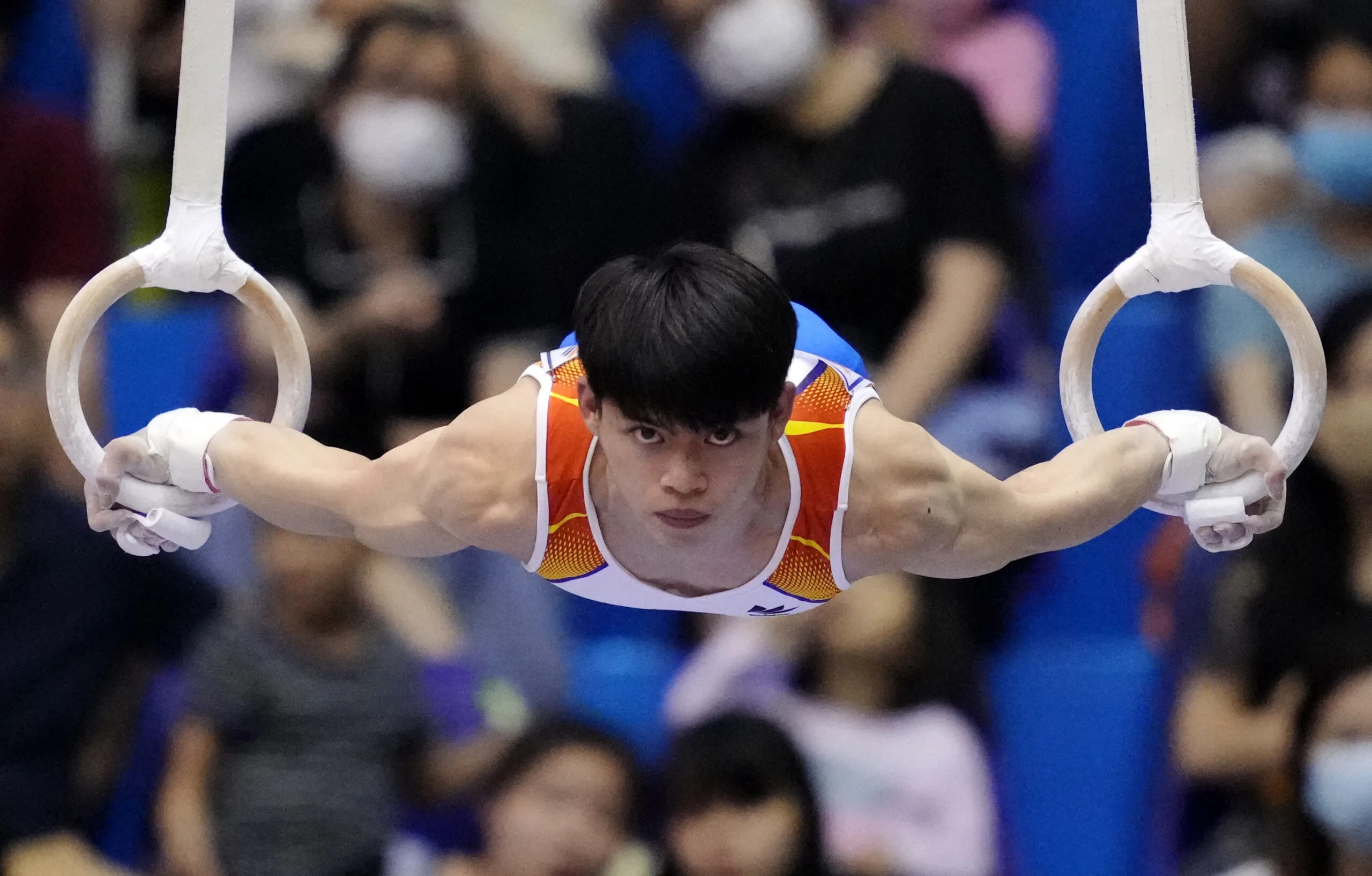 Rings (Gymnastics): Carlos Yulo, SEA Games, a Filipino artistic gymnast, Rings gold. 2560x1640 HD Background.