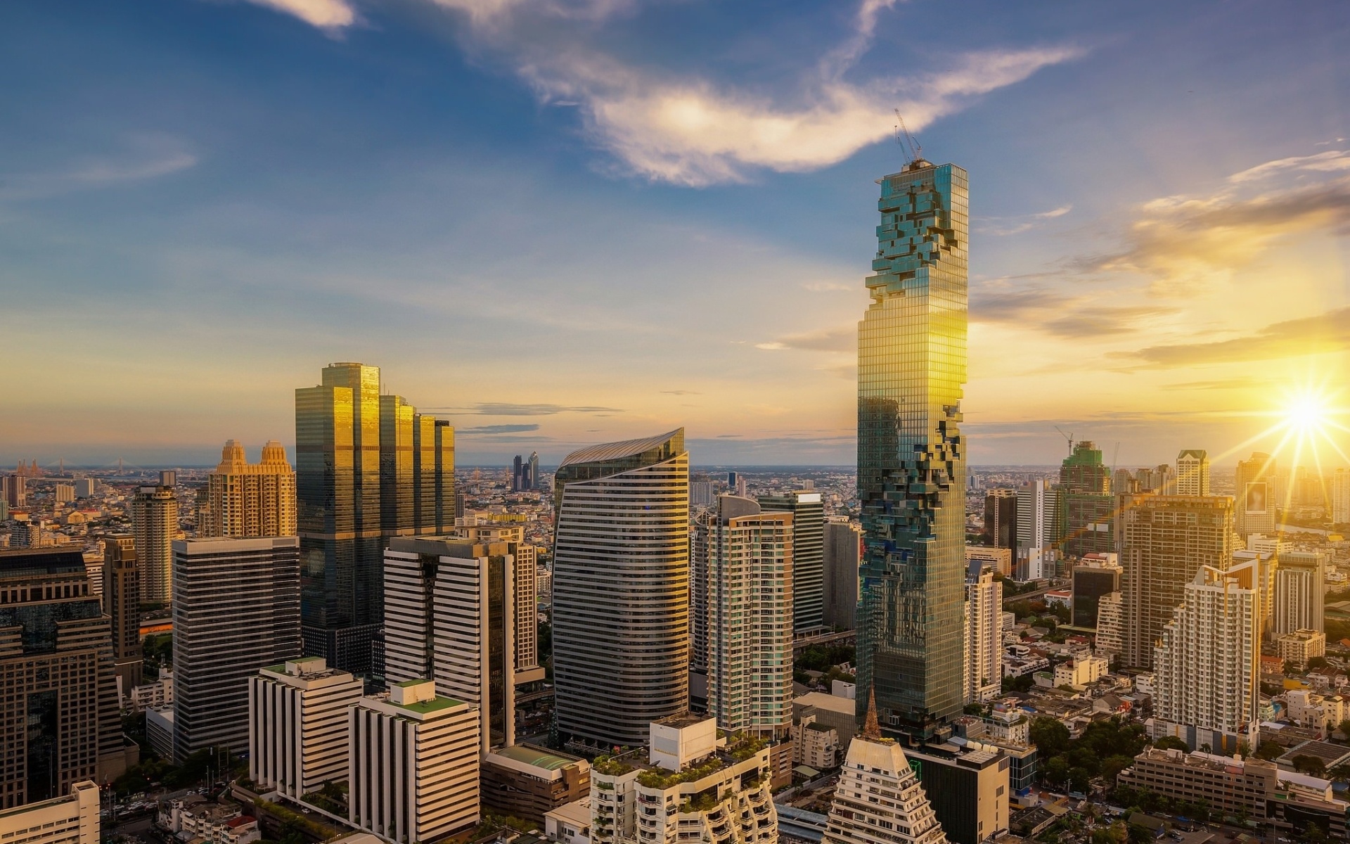 Bangkok: Modern buildings, Metropolis, Sunset, Thailand,  Asia. 1920x1200 HD Wallpaper.