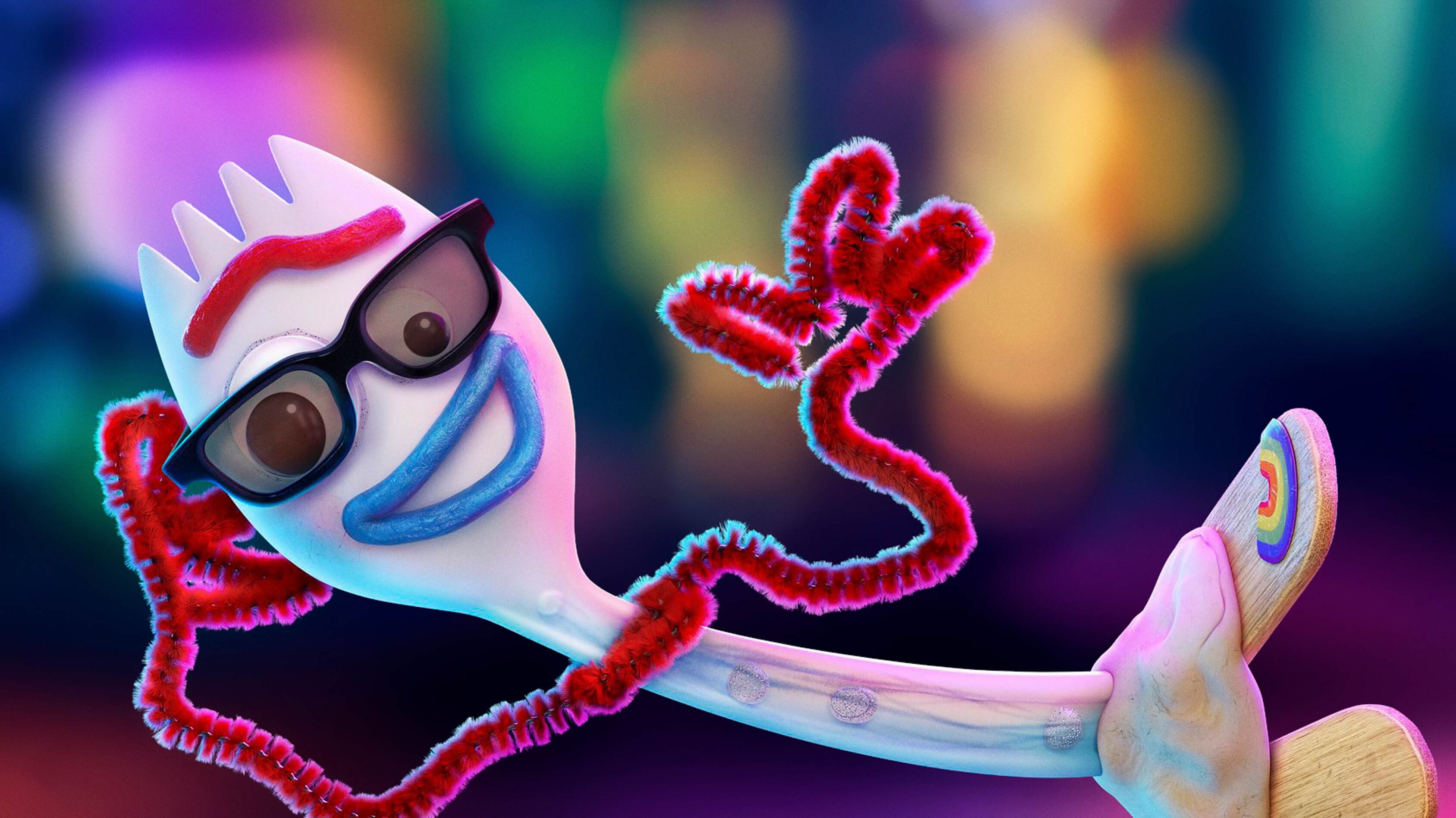 Toy Story: Forky, voiced by Tony Hale, created by Bonnie, Pixar. 3380x1900 HD Background.