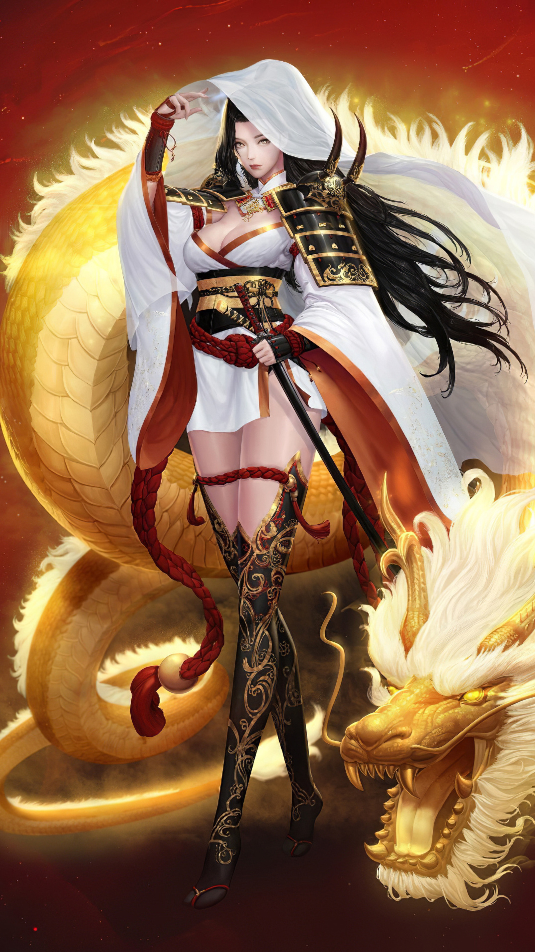Samurai anime girl, Fantasy Art Wallpaper, 2160x3840 4K Handy