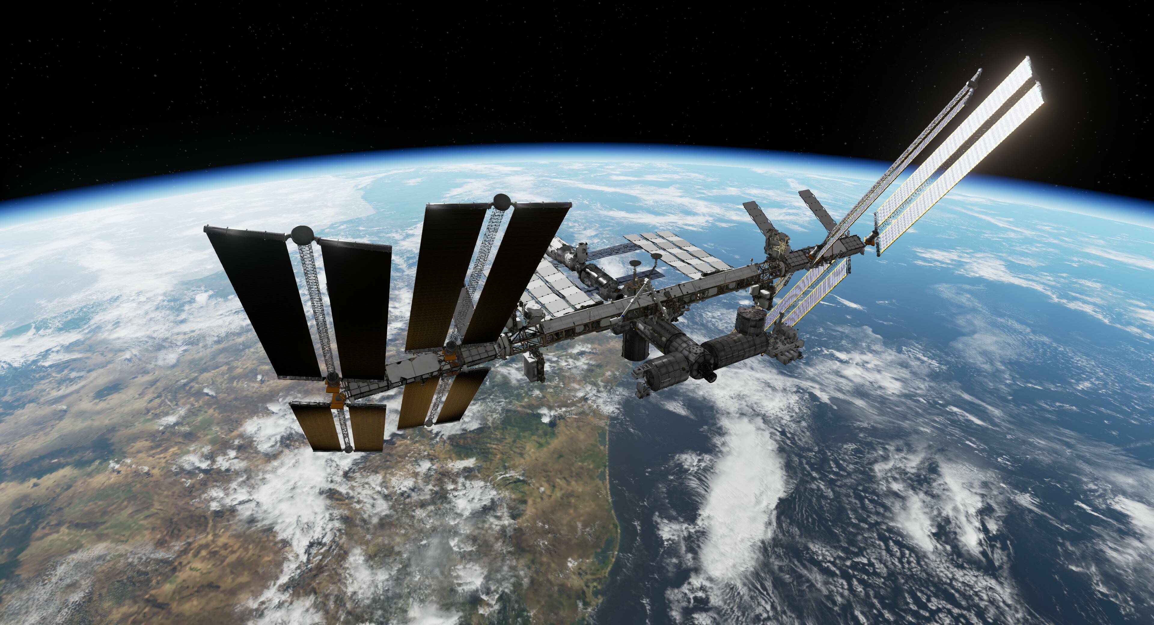 International Space Station: ISS, in orbit since 1998, Hosts multiple countries on board. 3840x2080 HD Wallpaper.