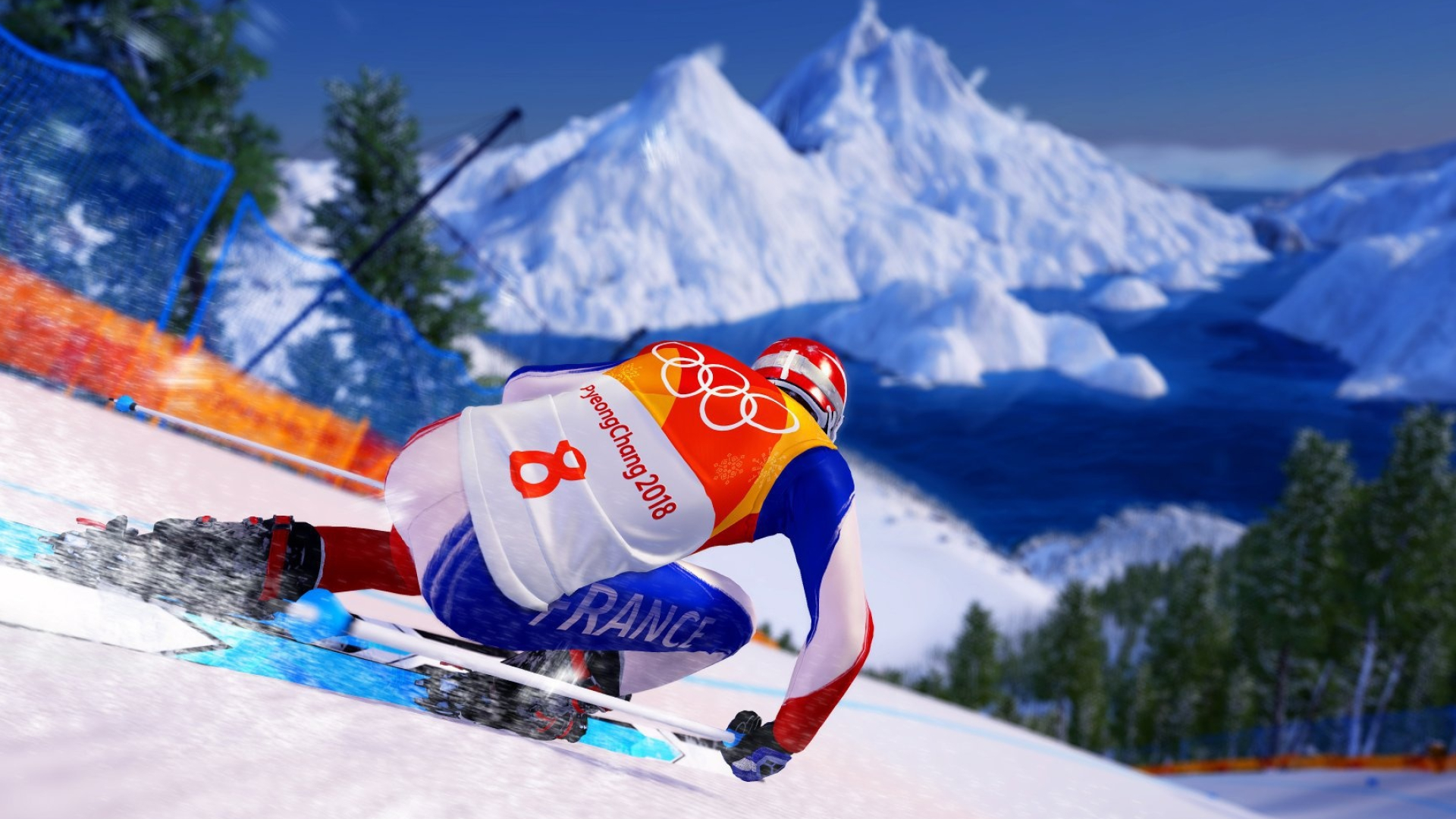 Olympics: The 23rd Winter Olympic Games, PyeongChang, South Korea, Alpine skiing. 1920x1080 Full HD Background.