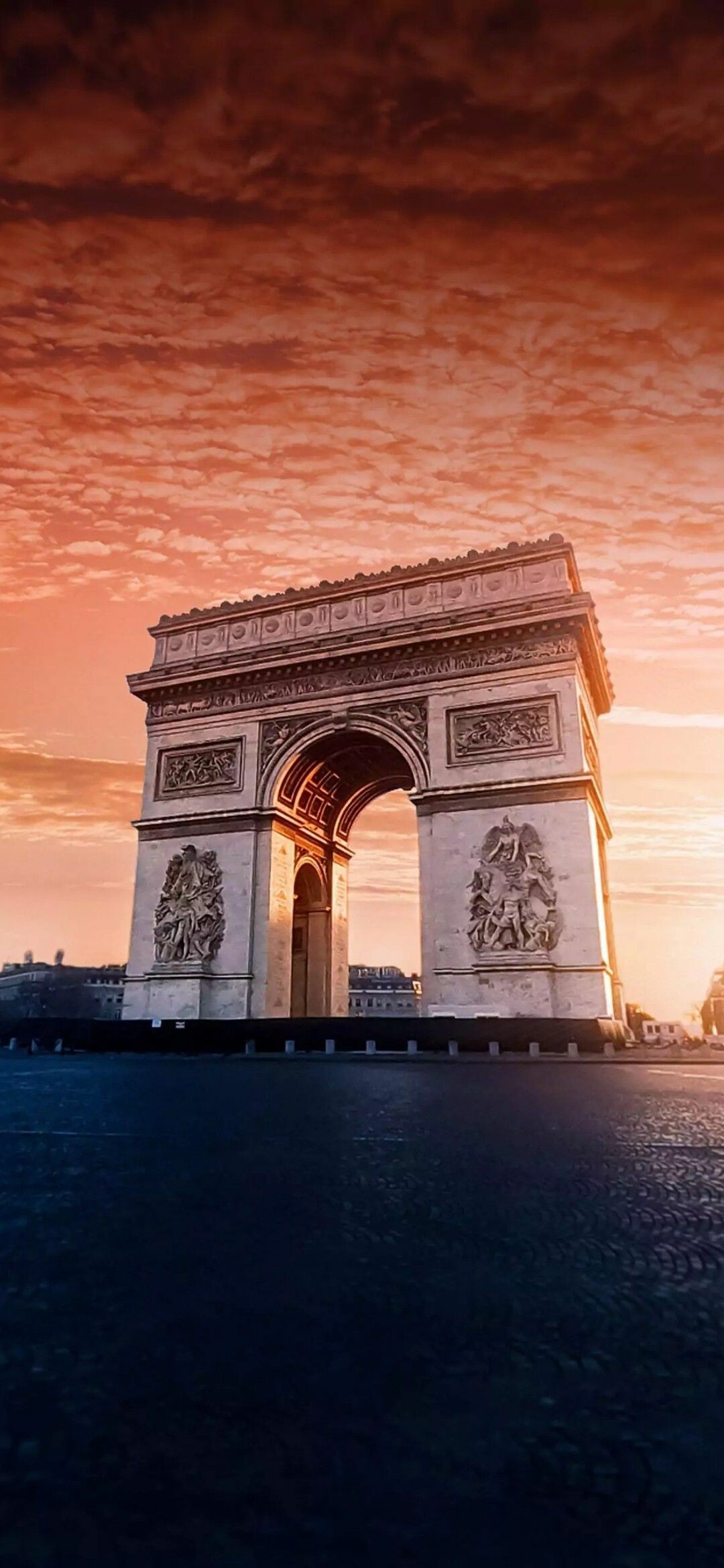 France: Arc de Triomphe, Place Charles de Gaulle, Paris. 1080x2340 HD Wallpaper.