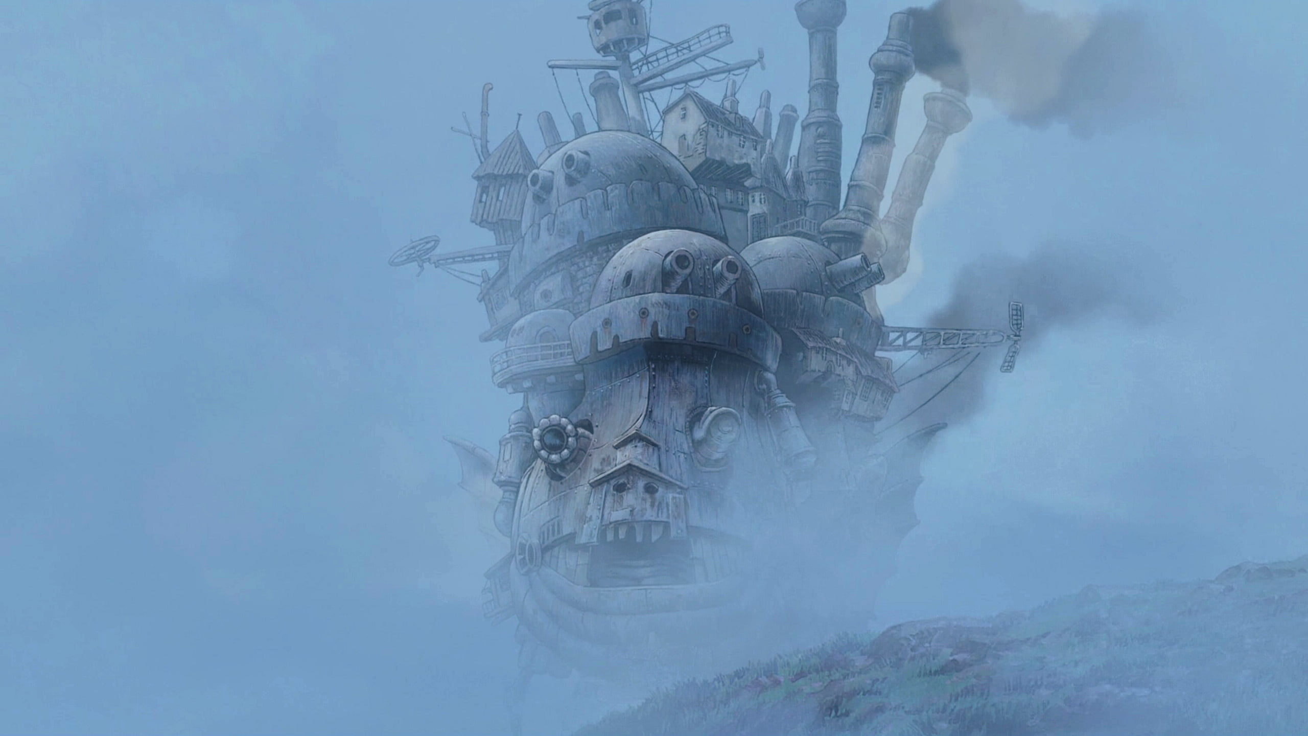 Howl's Moving Castle, Mysterious Ship, Foggy Atmosphere, Anime Illustration, 2560x1440 HD Desktop