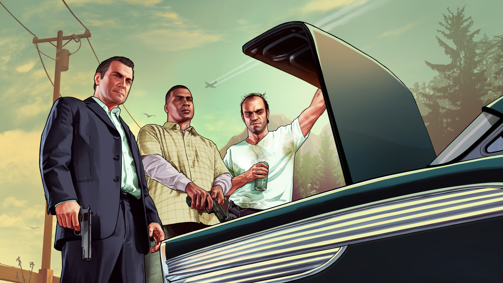 Grand Theft Auto 5: Considered one of seventh and eighth generation console gaming's most significant titles. 1920x1080 Full HD Background.