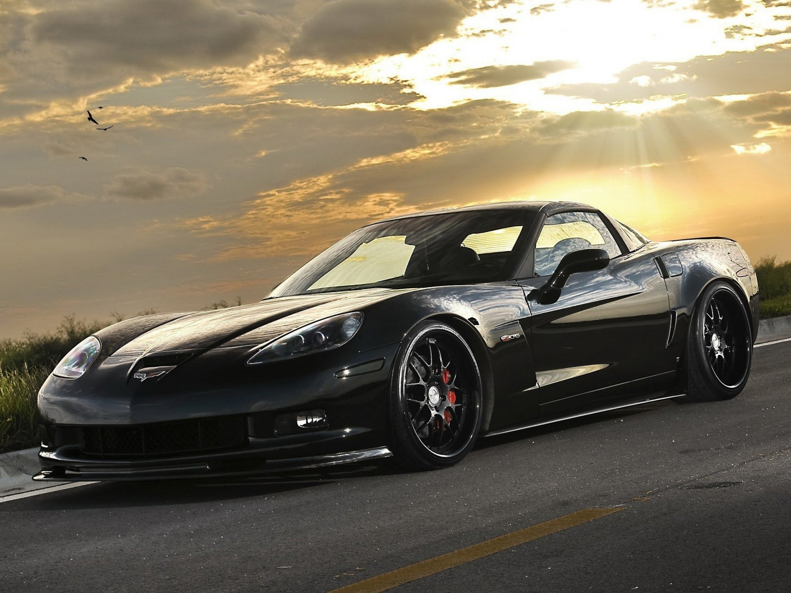 Corvette: The sixth generation of a popular American sports car, Black ZR1 C6 model. 2560x1920 HD Wallpaper.