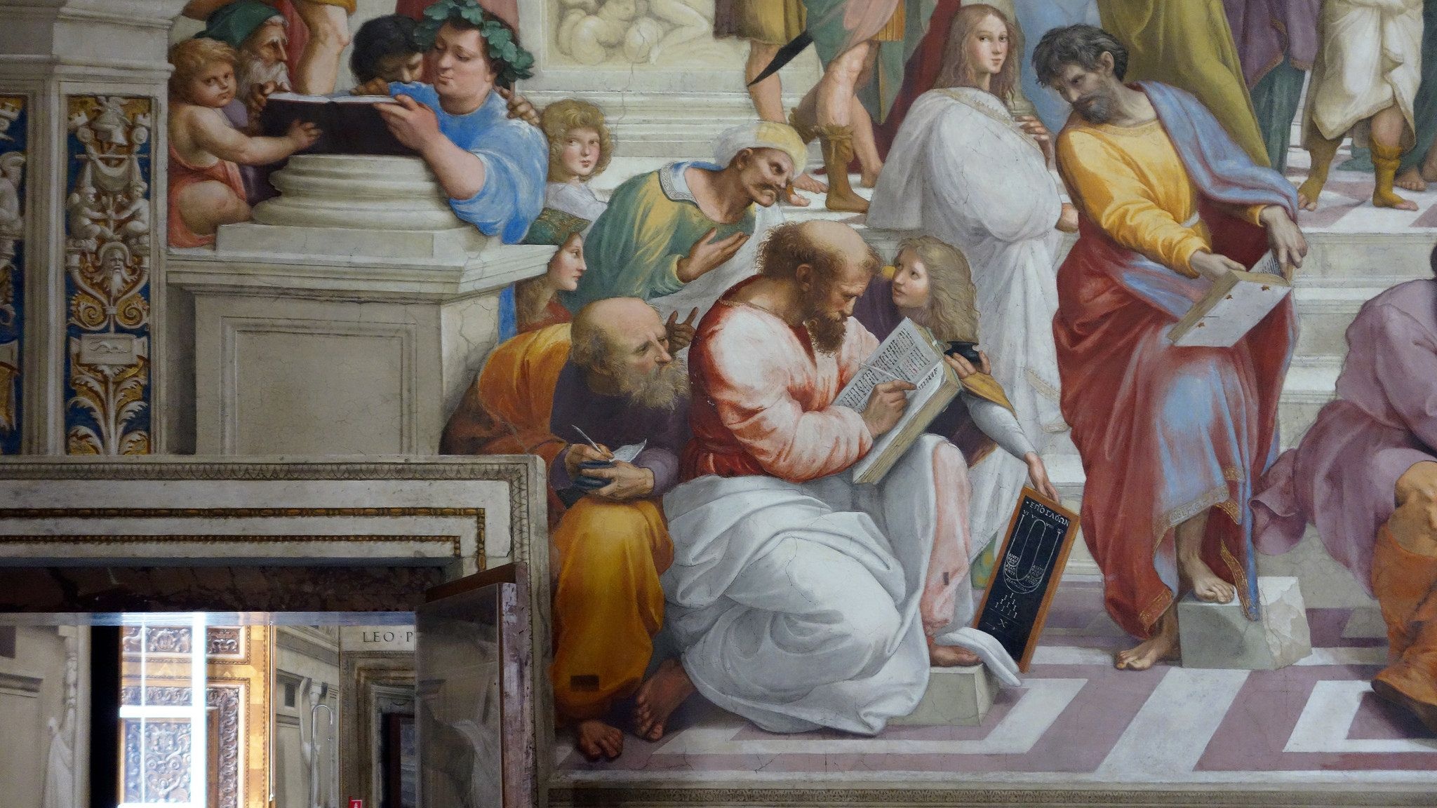 Raphael, Pythagoras, School of Athens, Art historian, 2050x1160 HD Desktop