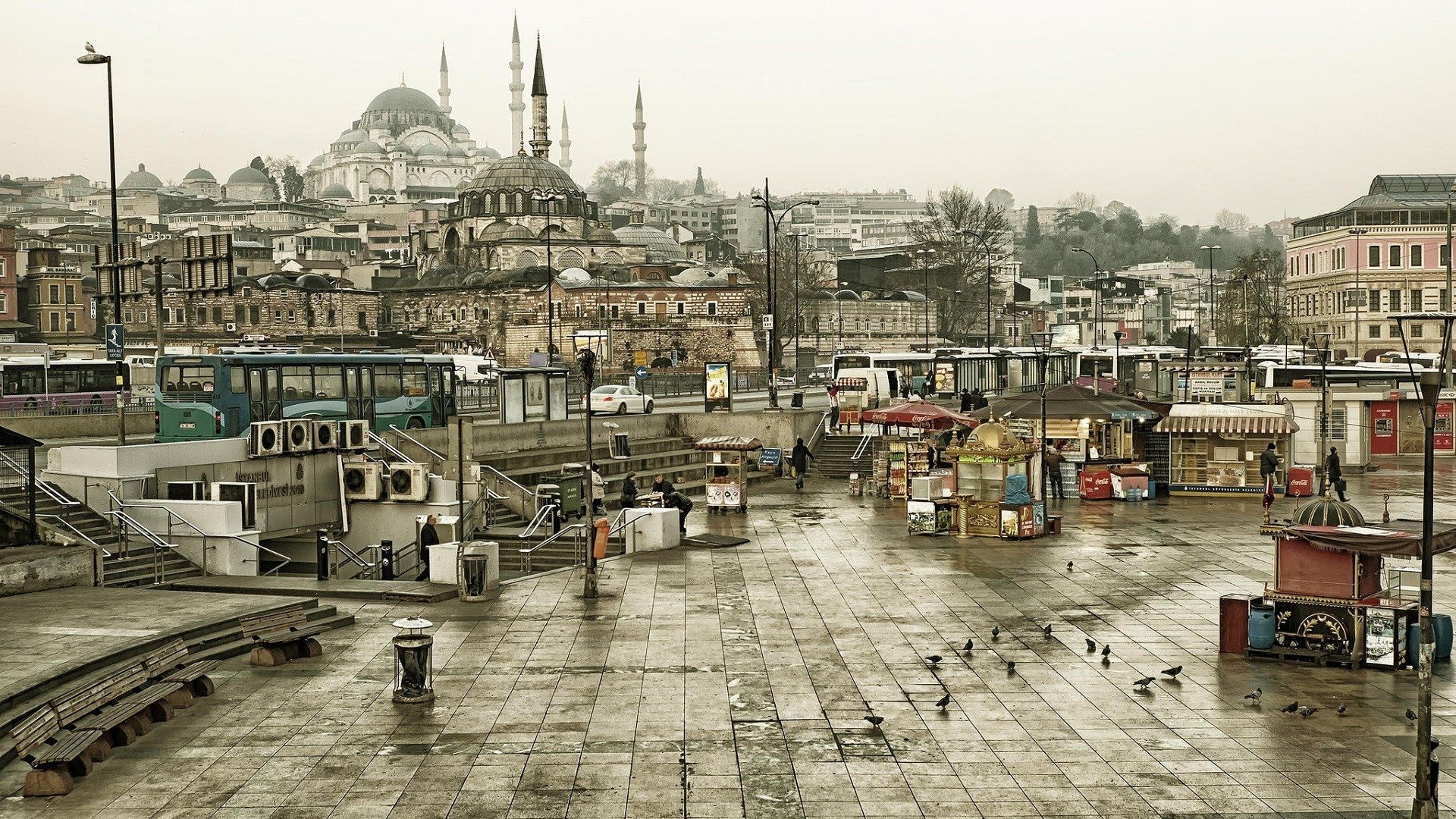 City Square: A view of the Hagia Sophia Grand Mosque in Istanbul, The former Church of the Holy Wisdom, Turkey. 1920x1080 Full HD Background.