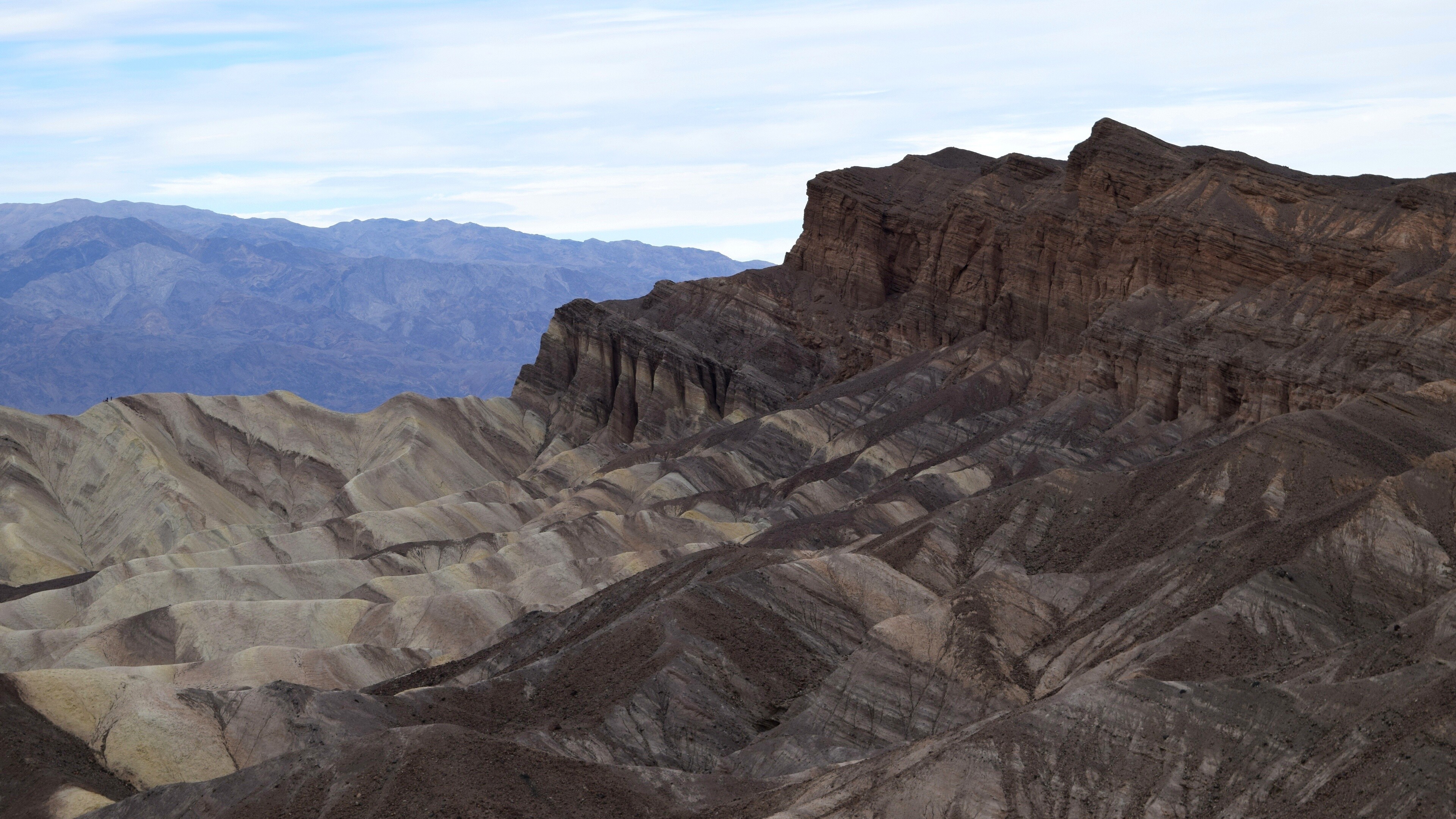 Geology: Zabriskie Point, Death Valley National Park, Amargosa Range, California. 3840x2160 4K Wallpaper.