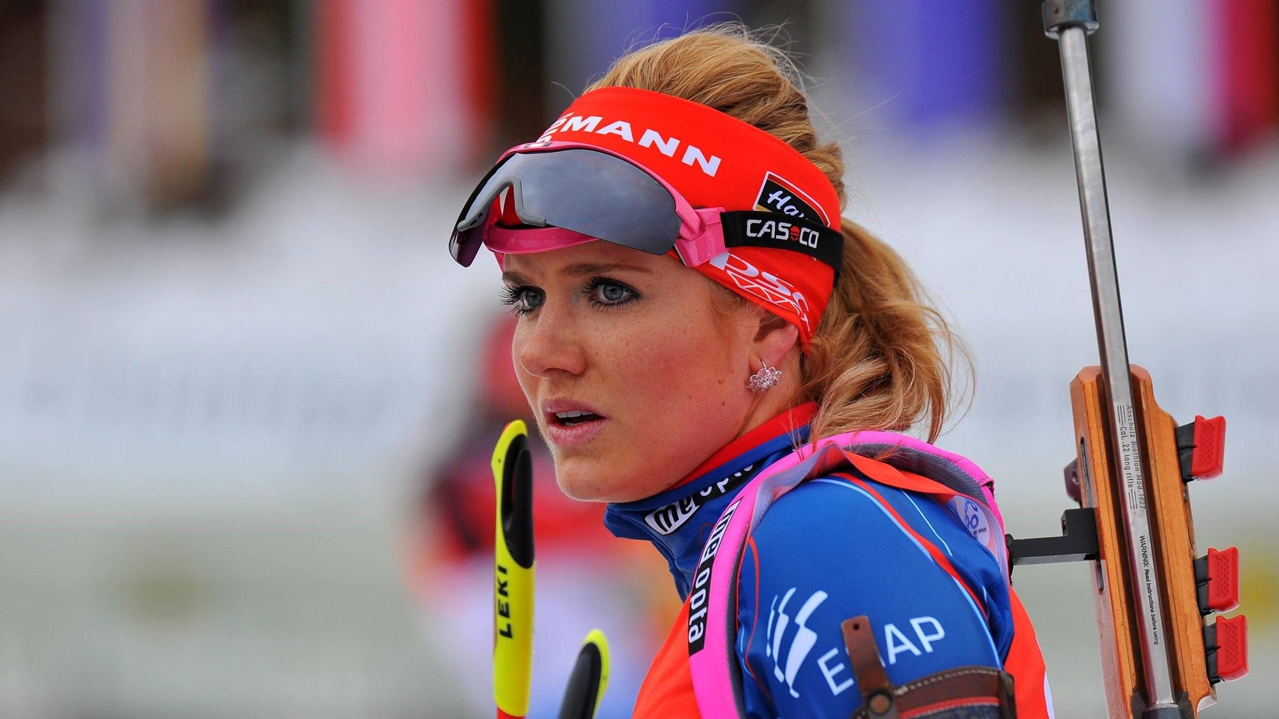 Biathlon: Gabriela Soukalov, A Czech biathlete, A two-time World Championship winner. 2560x1440 HD Background.
