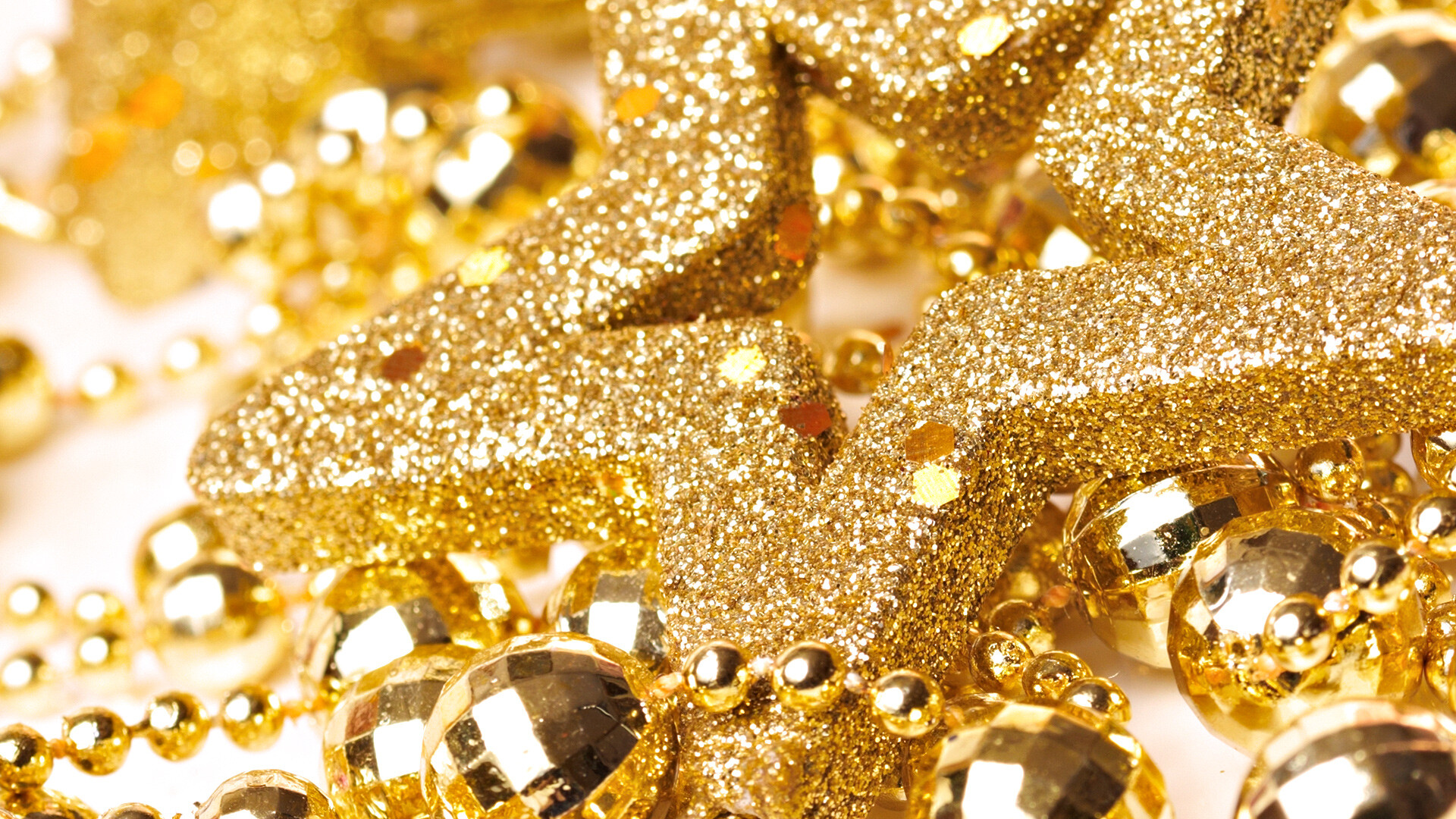 Gold Star: Golden glitter star-shaped decoration for Christmas, The highlights of the festive season. 1920x1080 Full HD Wallpaper.