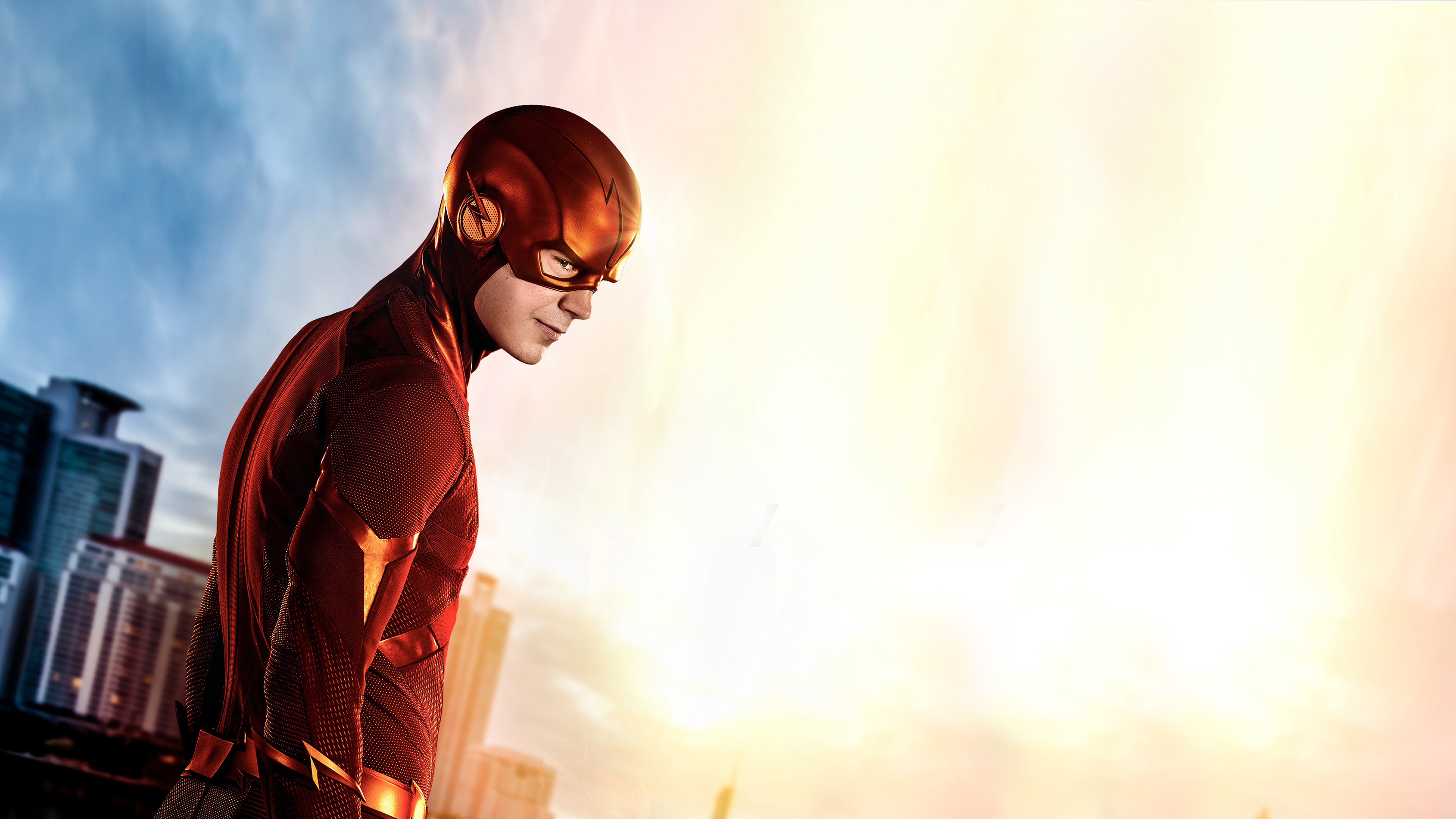 Grant Gustin: An American actor known for his role as Barry Allen - The Flash on the CW series The Flash. 3840x2160 4K Wallpaper.
