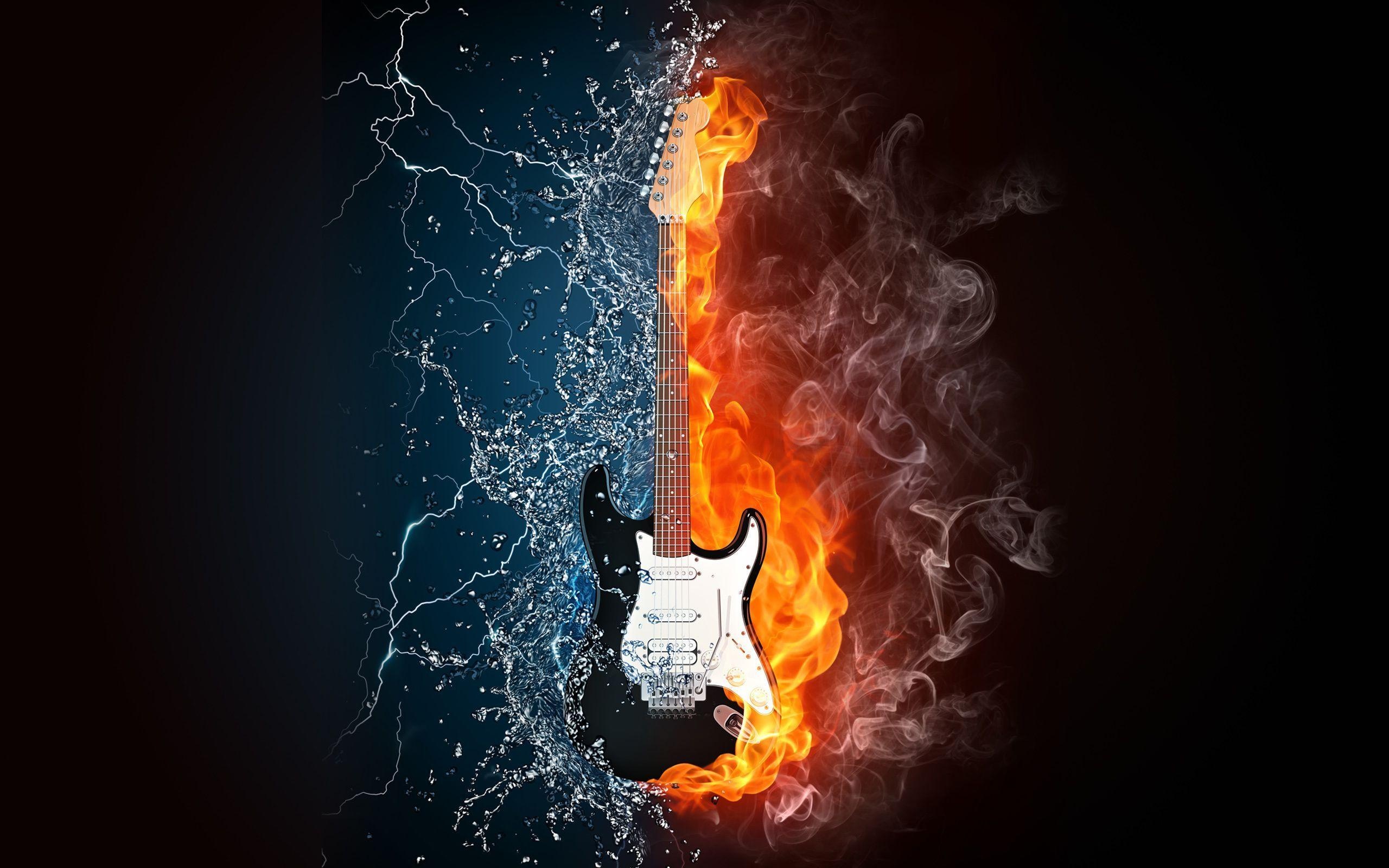 Guitar on fire, collection, Fiery music, Rock and roll, 2560x1600 HD Desktop