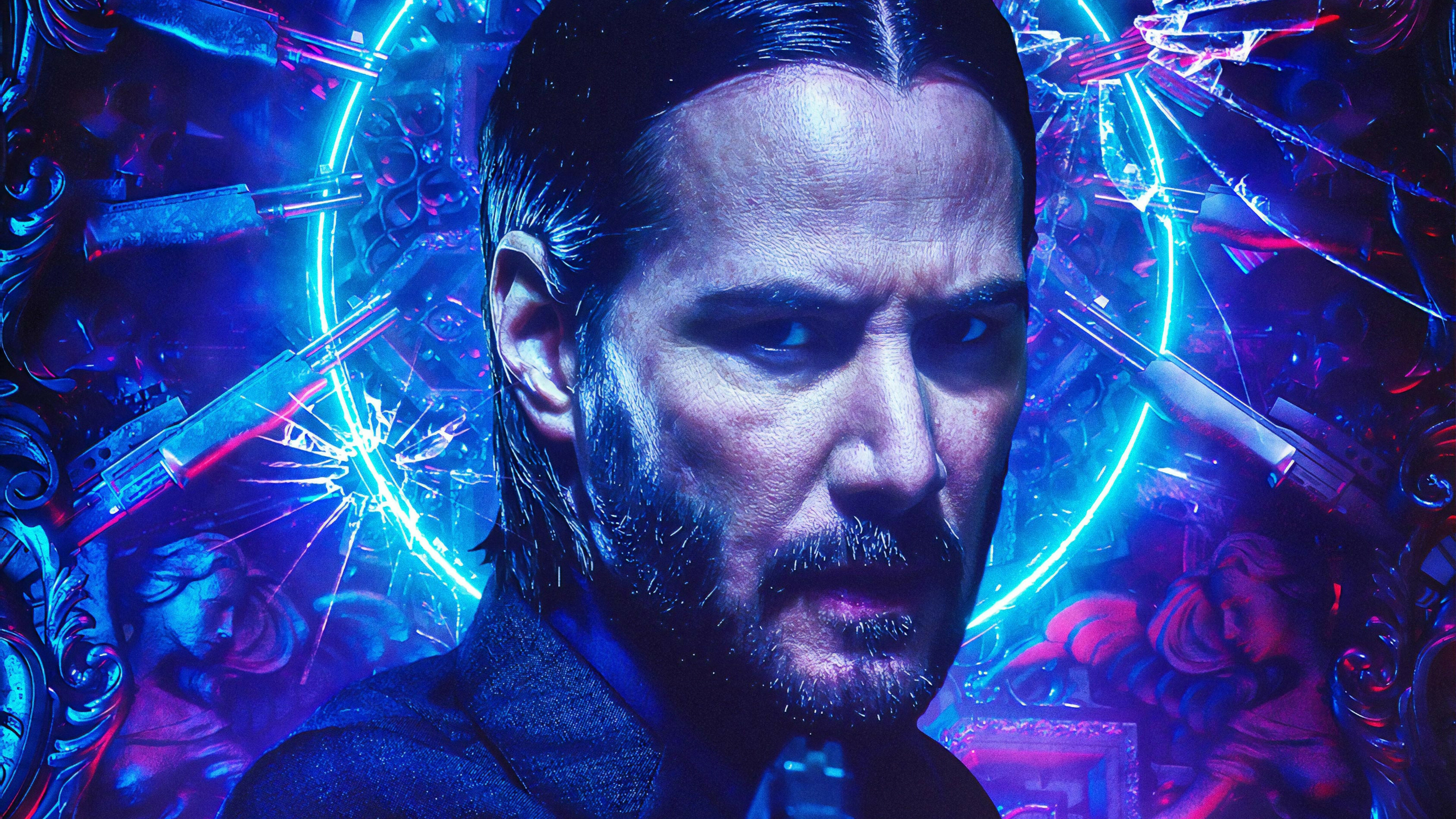 Keanu Reeves: A former hitman, John Wick 3, An American action thriller media franchise. 3840x2160 4K Background.