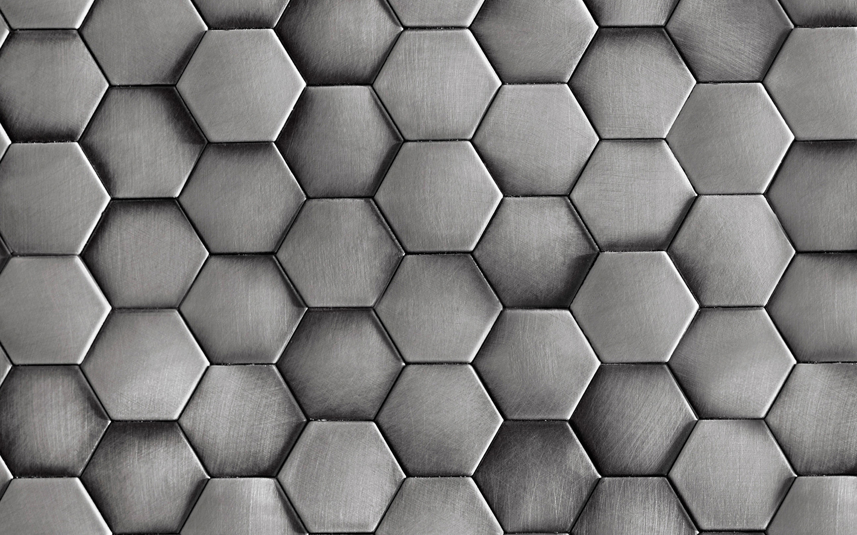 Metal texture, Hexagon, Steel background, Abstract design, 2880x1800 HD Desktop