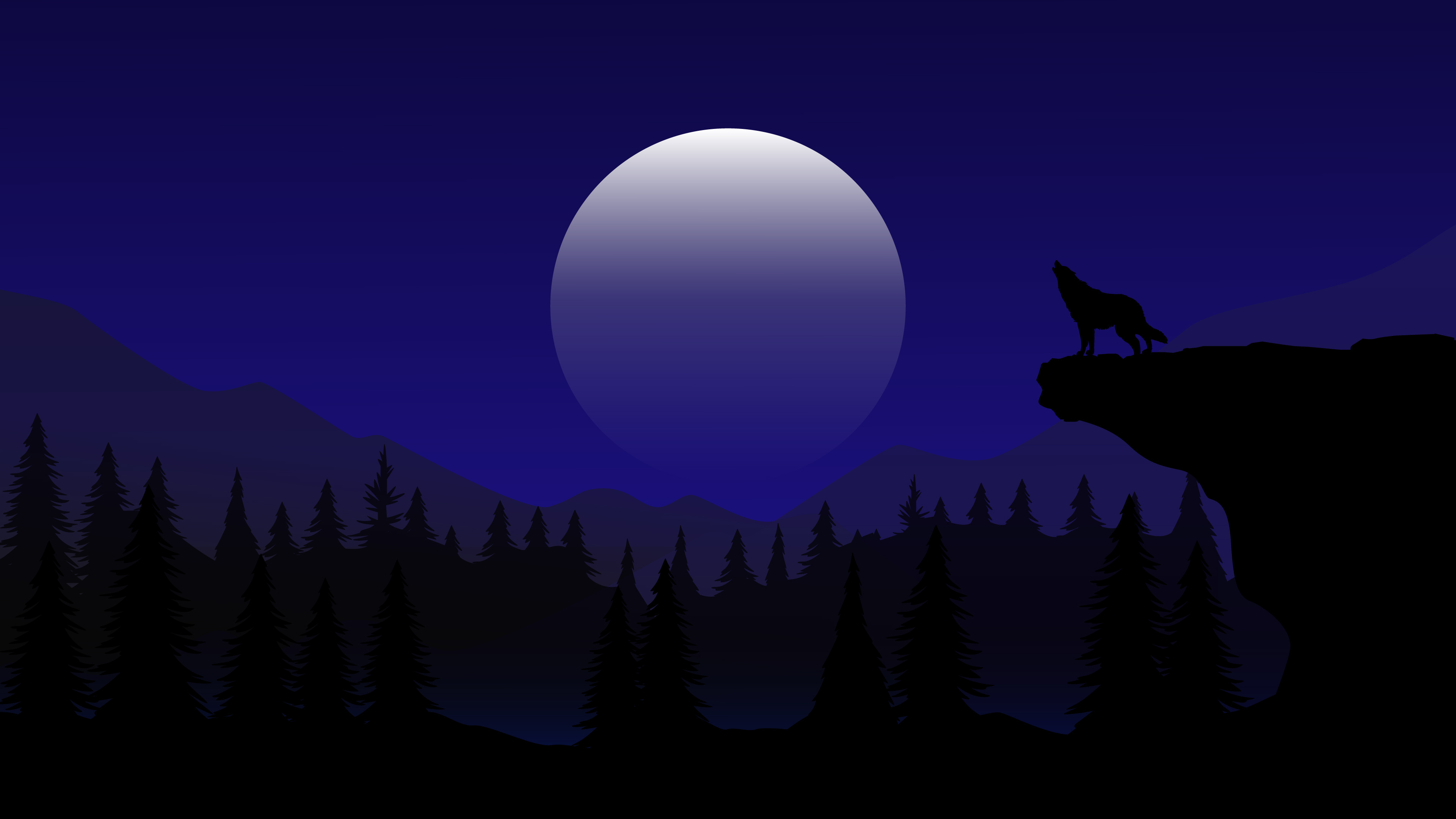 Howling Wolf, Night minimal, HD artist, 3840x2160 4K Desktop