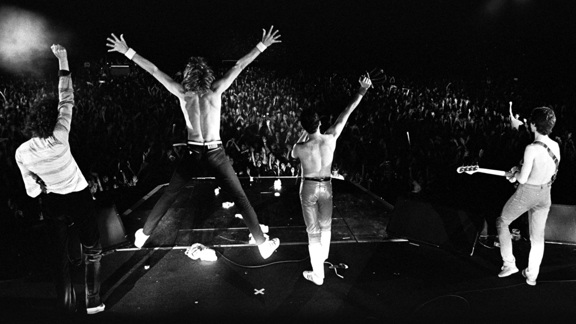 Concert: Queen, Classic rock, Black and white, Showcasing established icons. 1920x1080 Full HD Wallpaper.