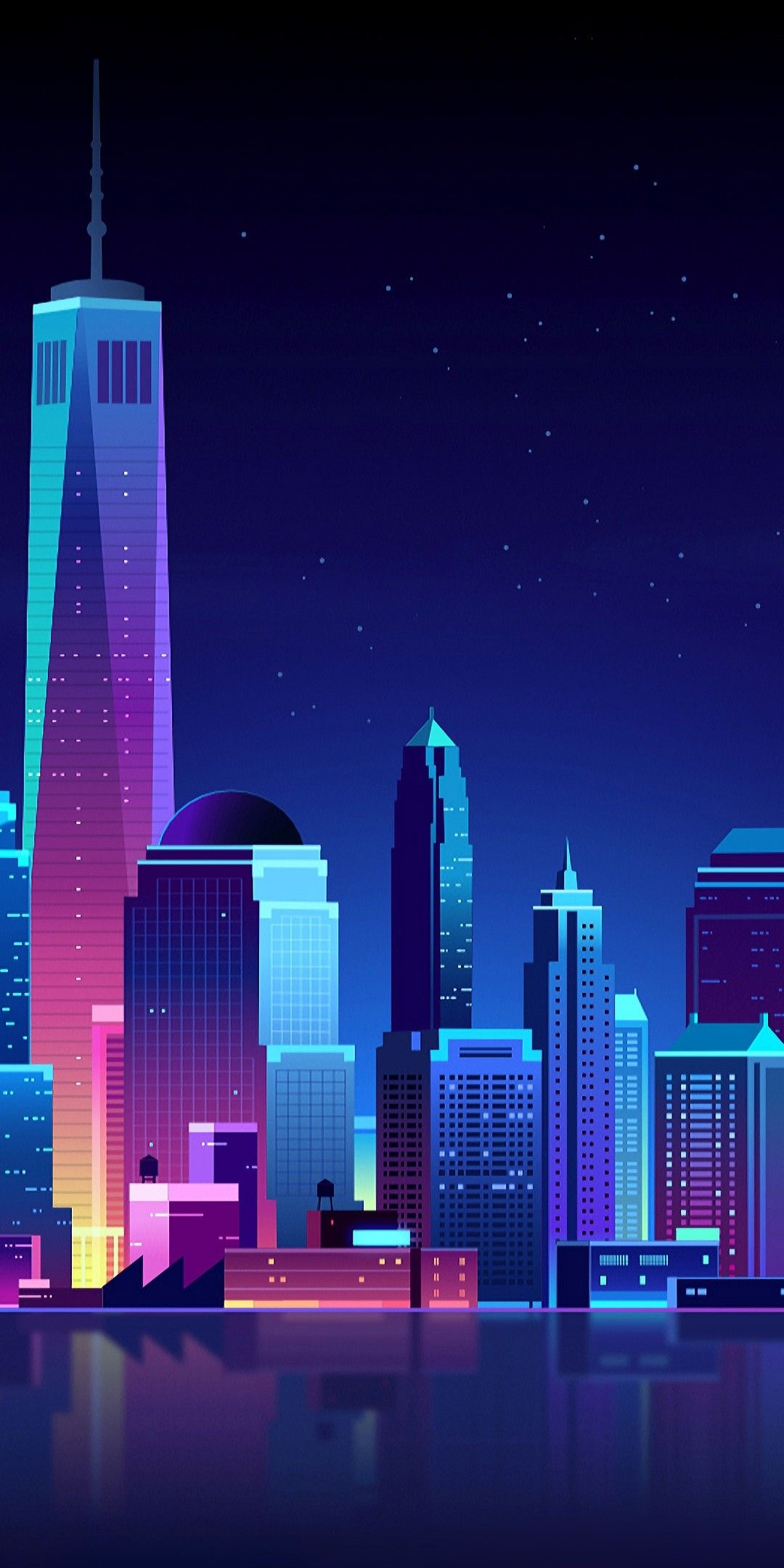 Neon skyline, City illustration, Hnh xm mc, 1080x2160 HD Phone