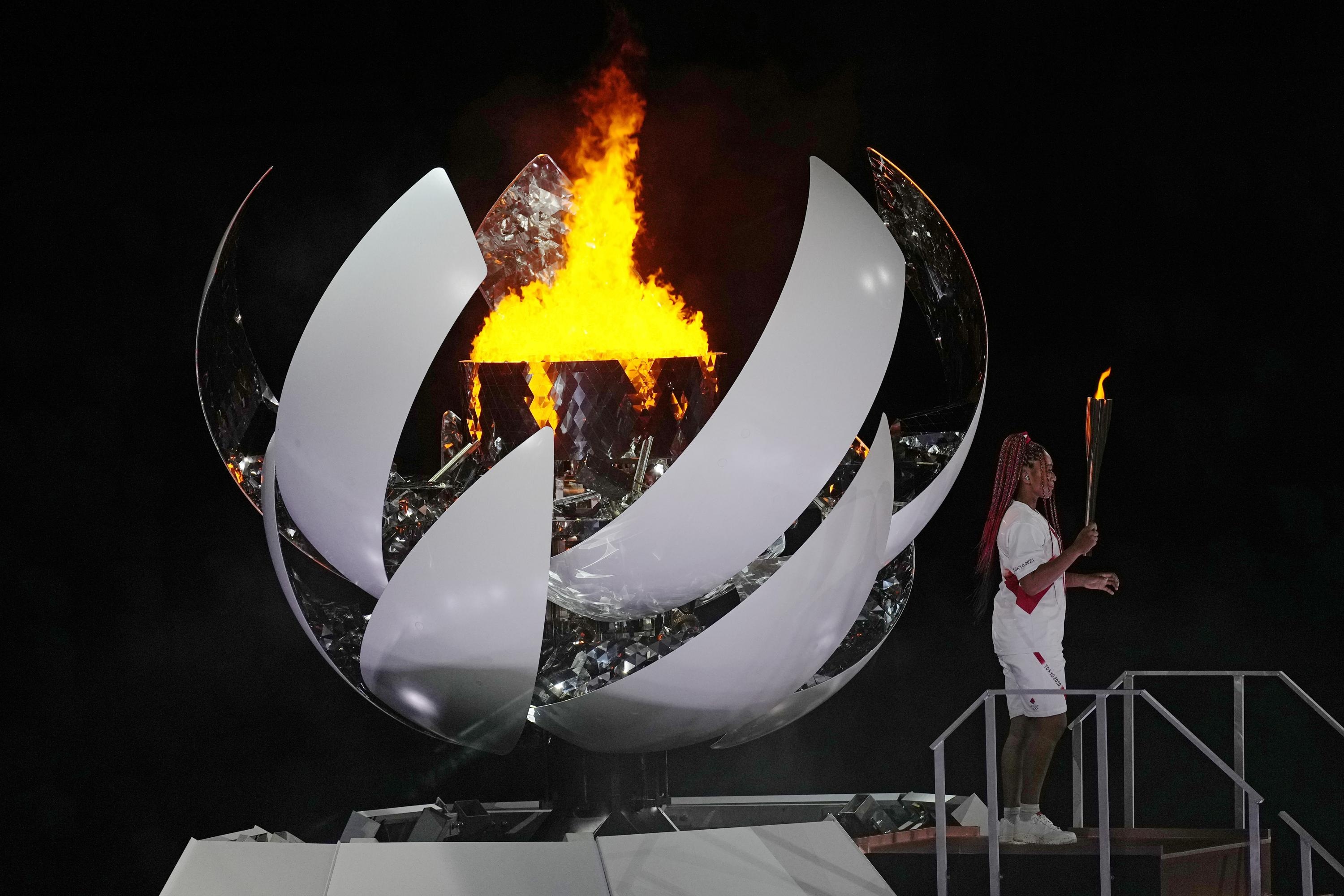 Olympic Flame: Naomi Osaka, Flame lighting during the opening ceremony, Olympic Stadium, 2020 Summer Olympics, Japan. 3000x2000 HD Wallpaper.