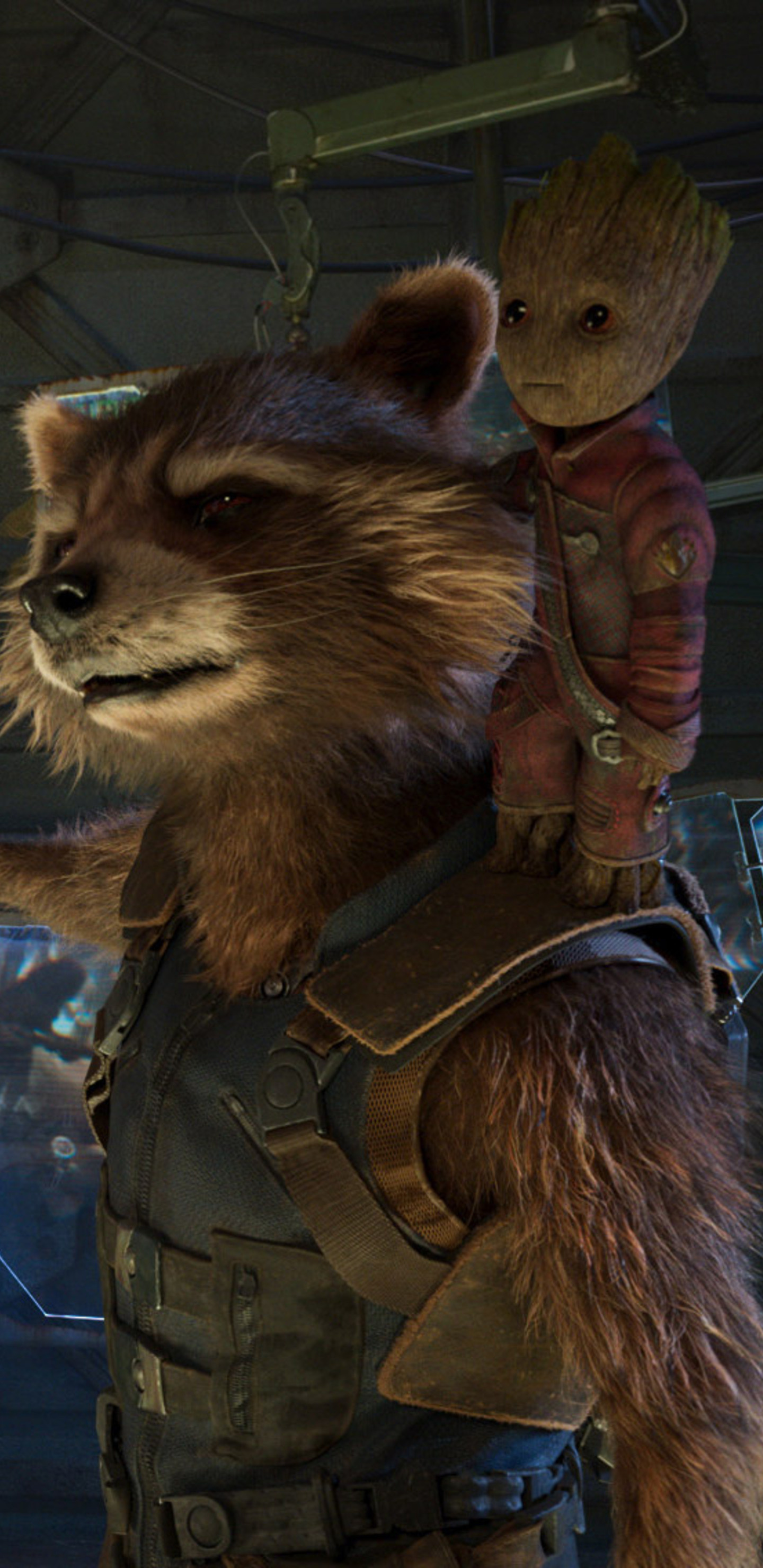Groot and Rocket, Baby Groot and Rocket raccoon, Galaxy-themed Samsung wallpapers, 1440x2960 HD Handy