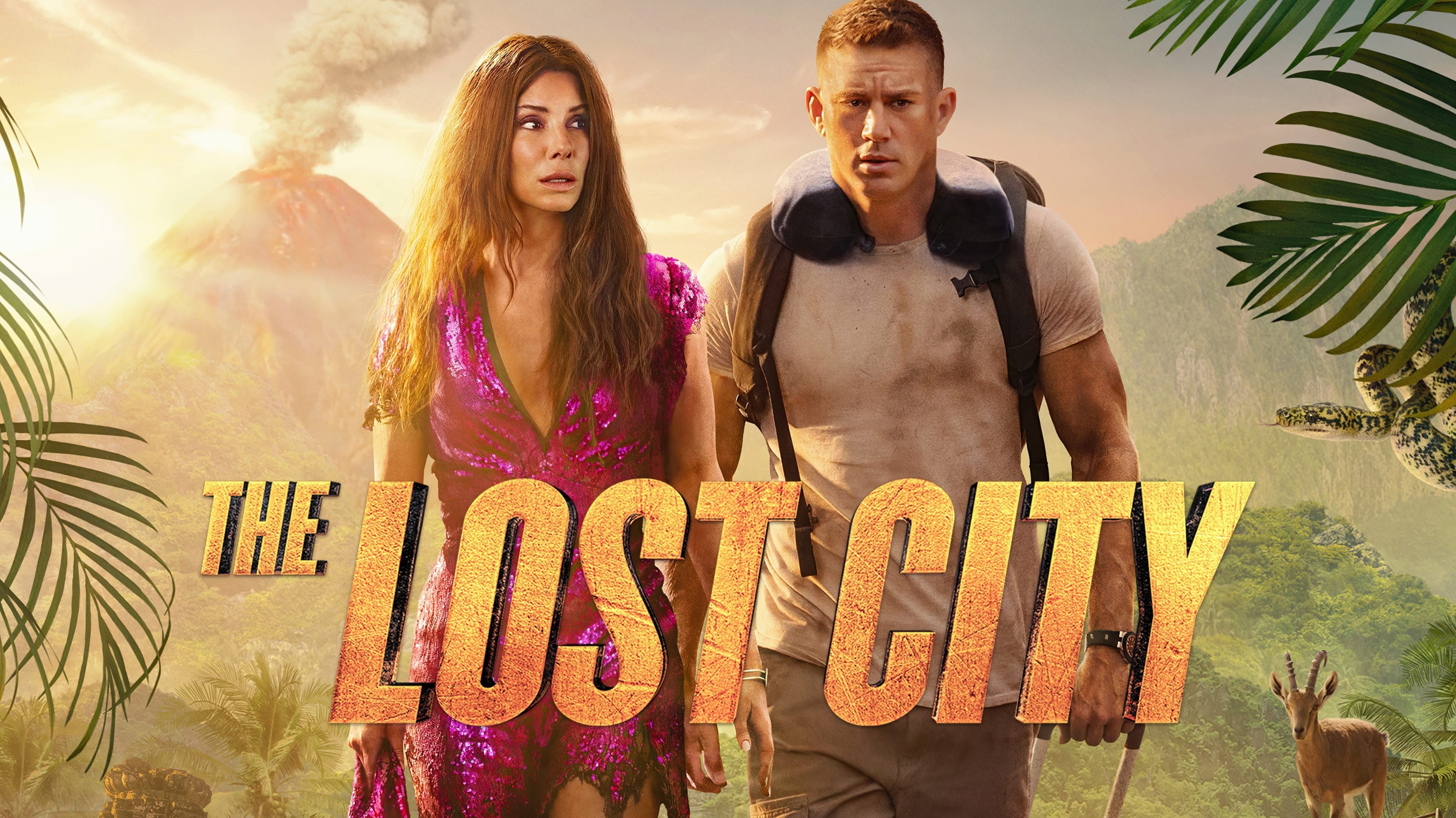 The Lost City (2022): The film stars Sandra Bullock and Channing Tatum as a romance novelist and her cover model. 3840x2160 4K Background.