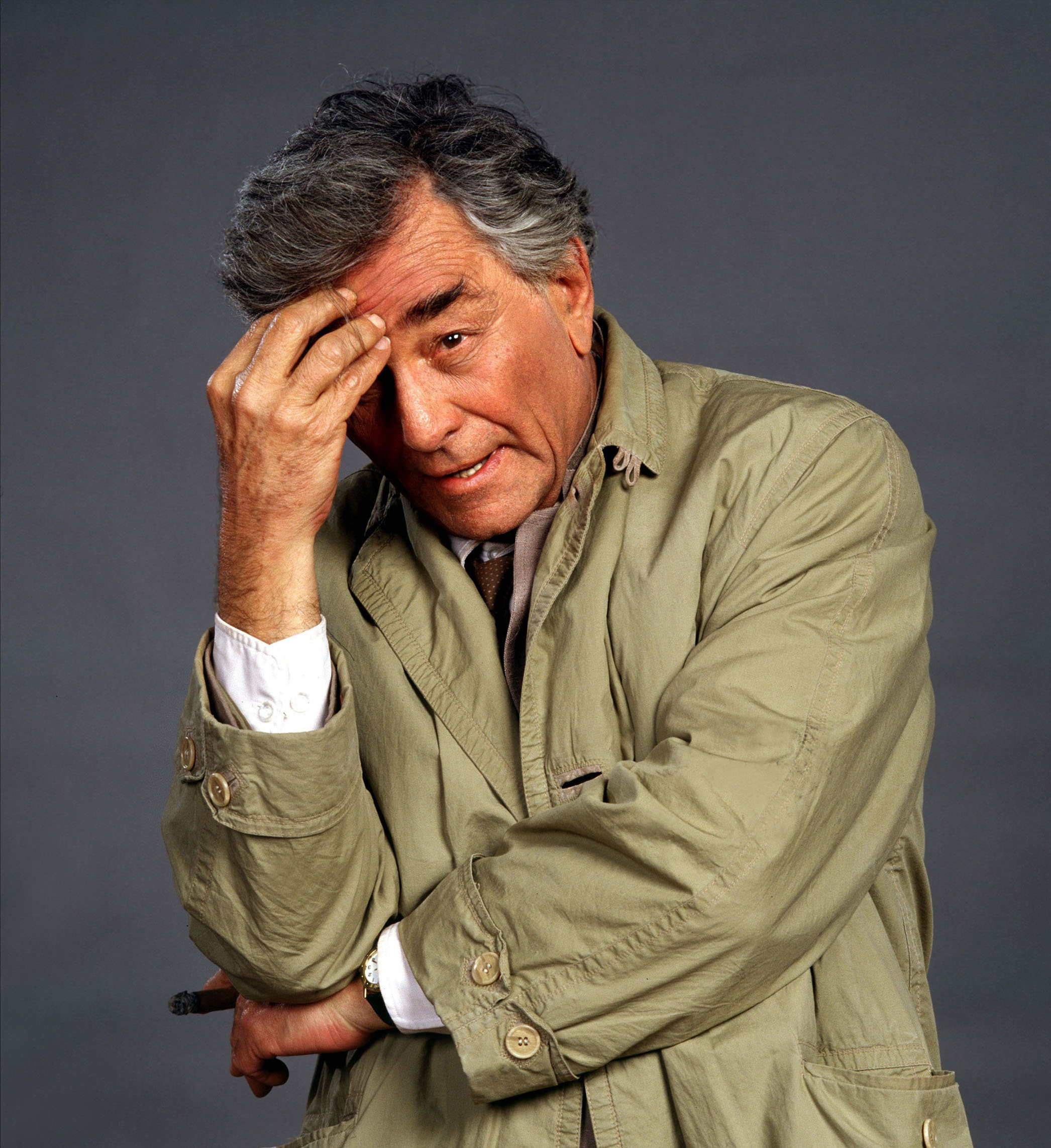 Peter Falk: Oscar Nominee, A detective, Known for rumpled beige raincoat, cigar and relentless investigative approach. 2100x2290 HD Background.