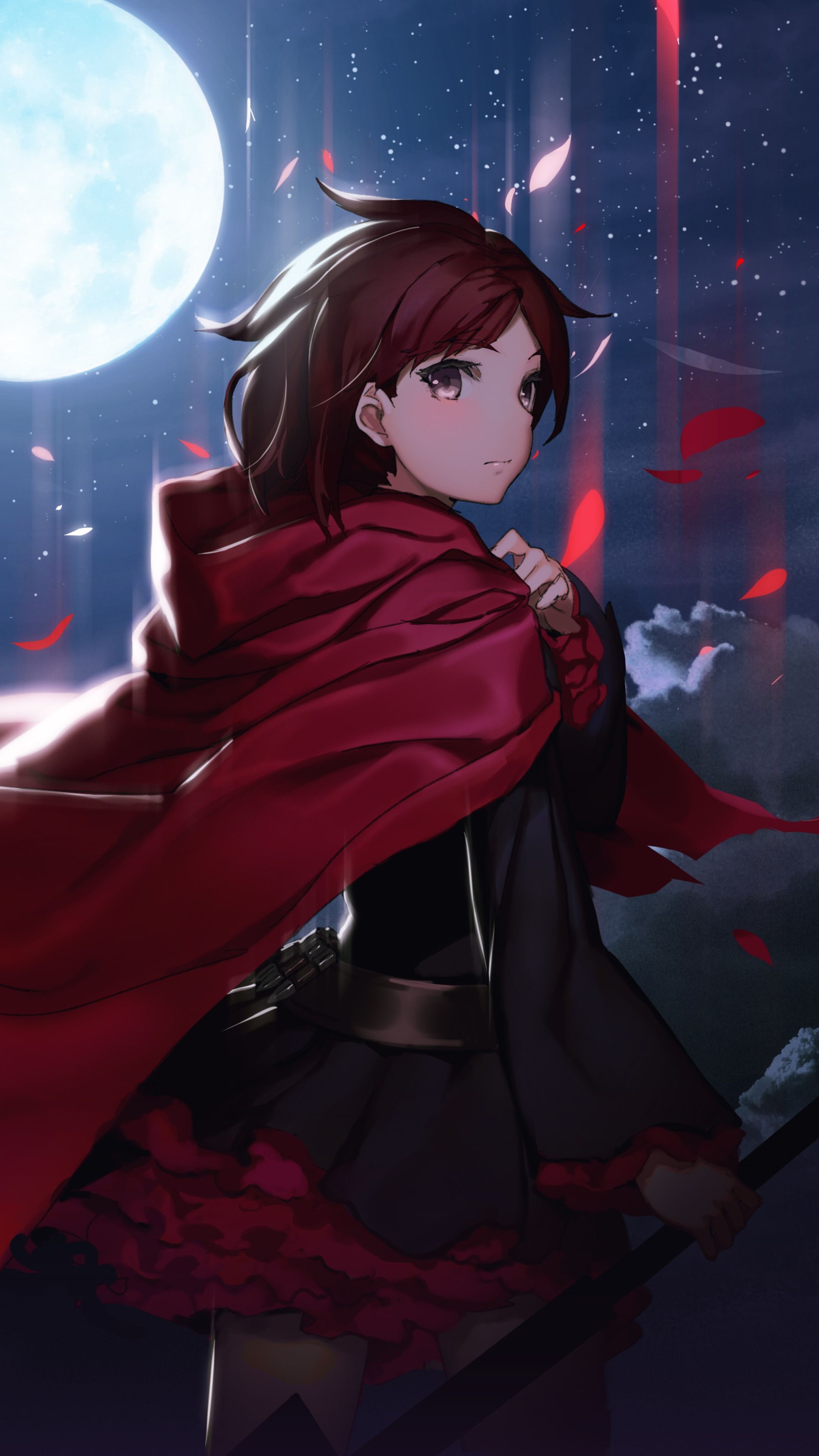 Anime Girl: Ruby Rose, RWBY, The main protagonist, A Huntress, having been trained at the now-defunct Beacon Academy. 2160x3840 4K Background.