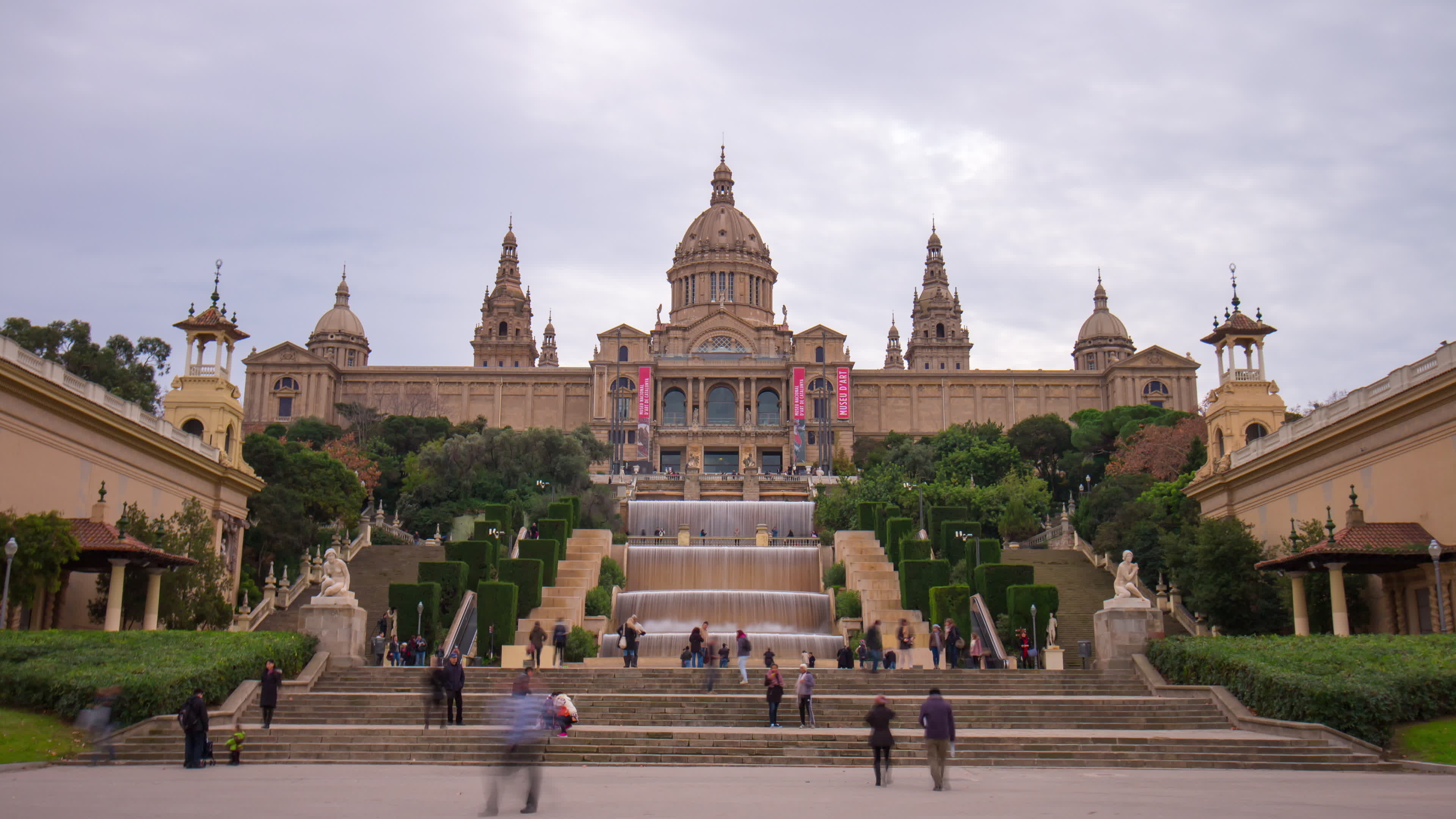 Palace: Museu Nacional d'Art de Catalunya, A museum of Catalan visual art, Spain. 3840x2160 4K Background.