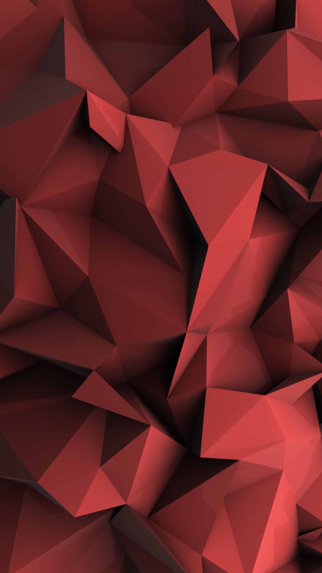 Geometric Abstract: Red three-dimensional shapes, Vertex, Shadows. 1370x2430 HD Wallpaper.