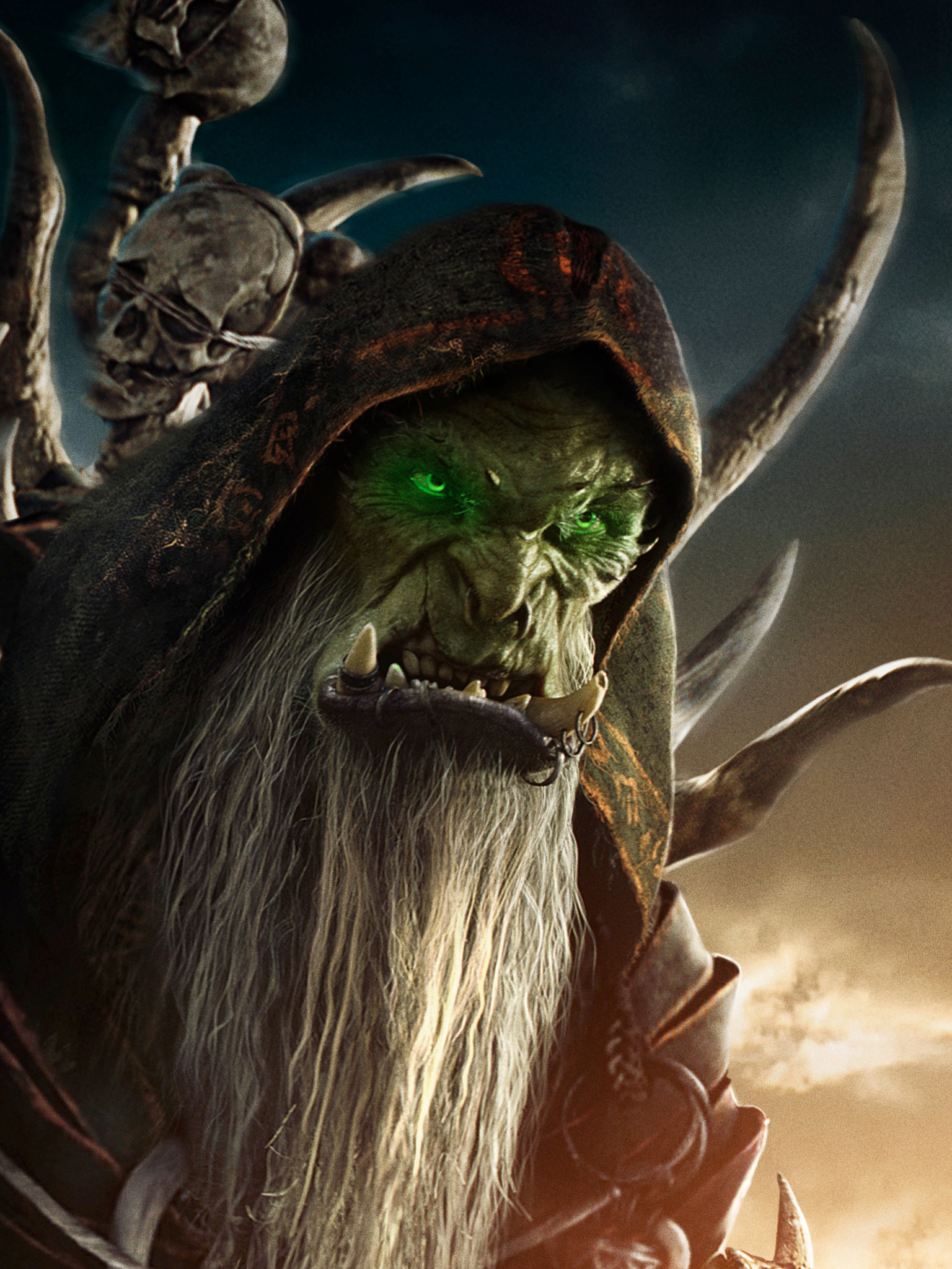 Warcraft (Movie): Gul'dan, a sinister orc warlock who is the founder and leader of the Horde. 1540x2050 HD Background.