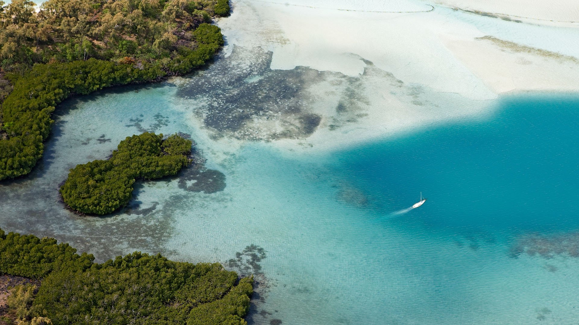 Island paradise, Ocean yacht, Aerial beach shot, Stunning landscapes, 1920x1080 Full HD Desktop