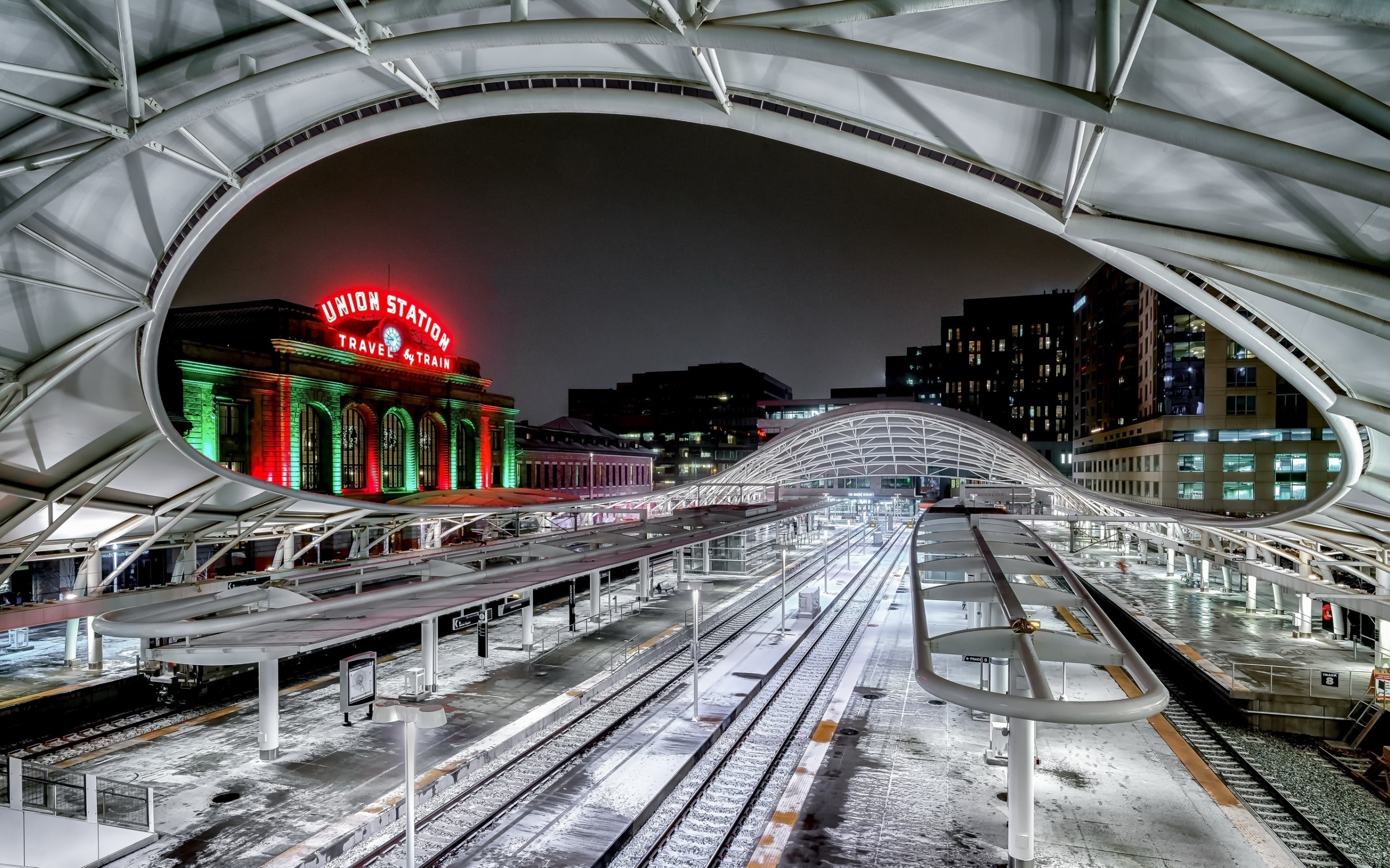 Union Station railway station, Denver, Colorado winter snow, 2560x1600 HD Desktop