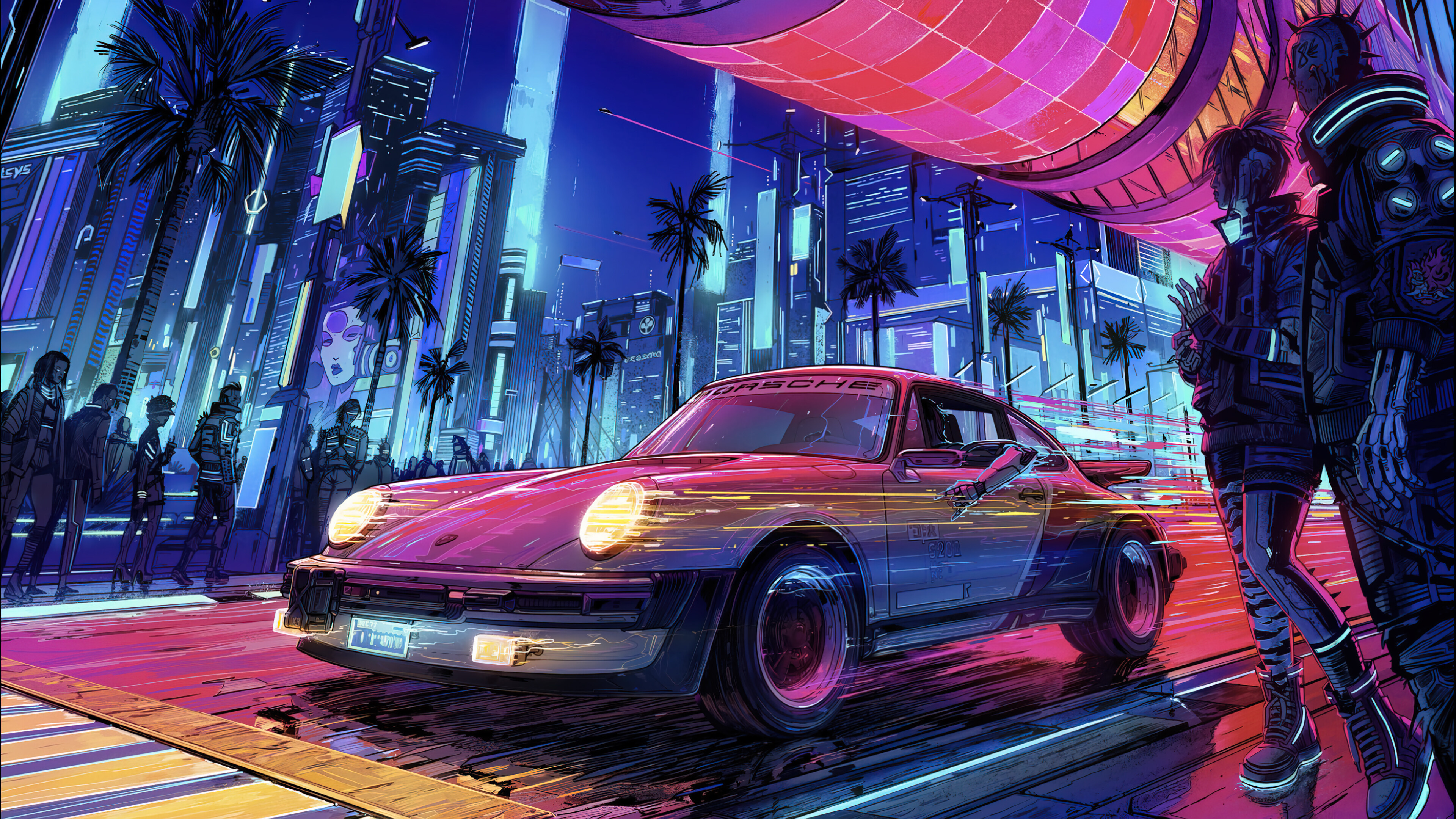 Sports Car: Cyberpunk Night City, Porsche, A high-performance vehicle. 3840x2160 4K Wallpaper.