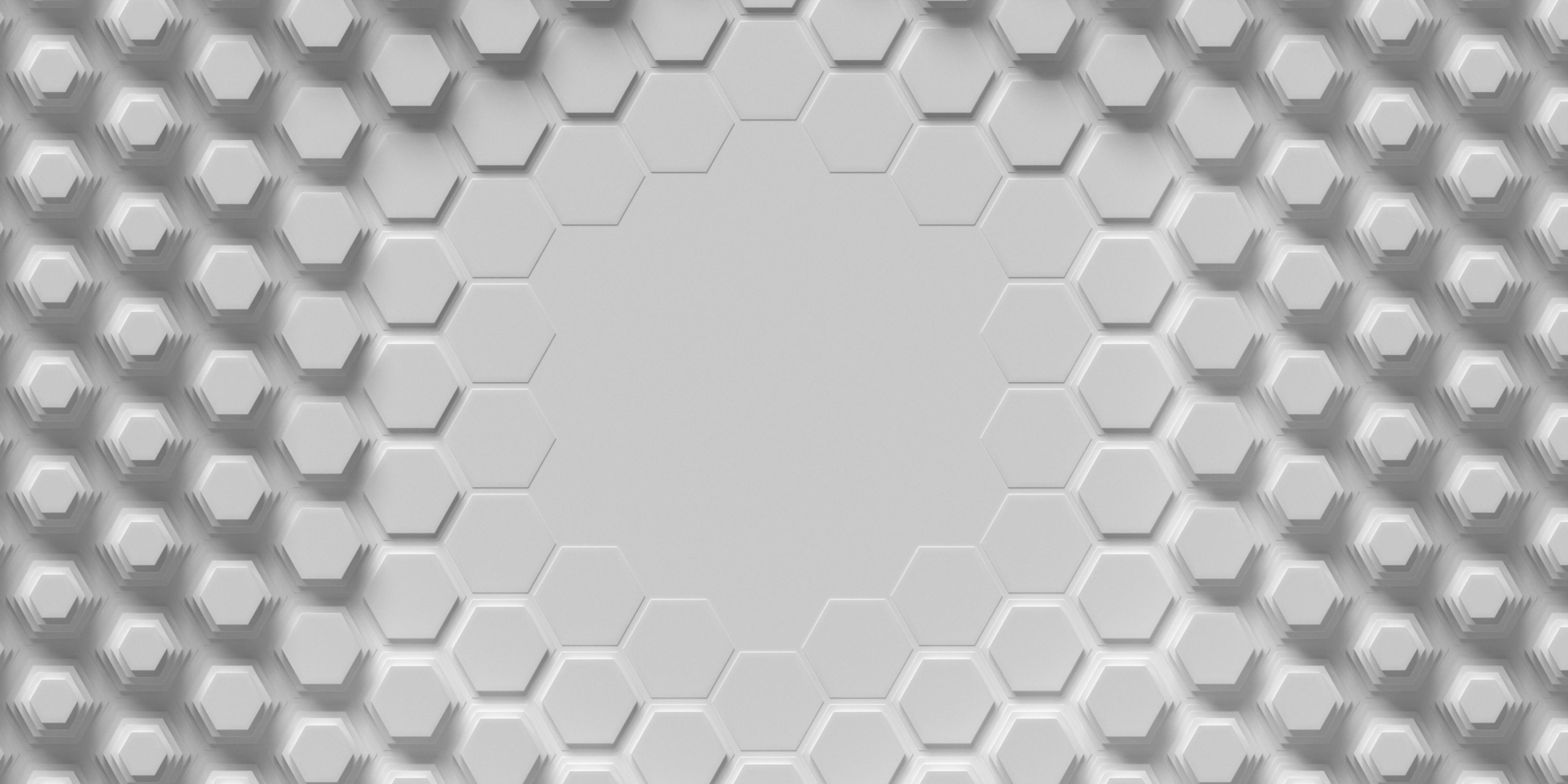 White hexagonal pattern, Tech-inspired wallpaper, Clean background, Hexagon design, 2560x1280 Dual Screen Desktop
