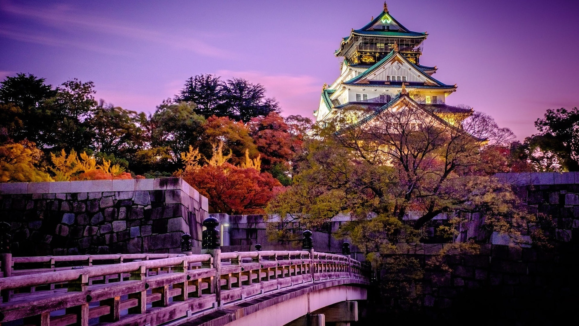 Osaka Castle, Travels, Fall scenery, Castle at dusk, 1920x1080 Full HD Desktop