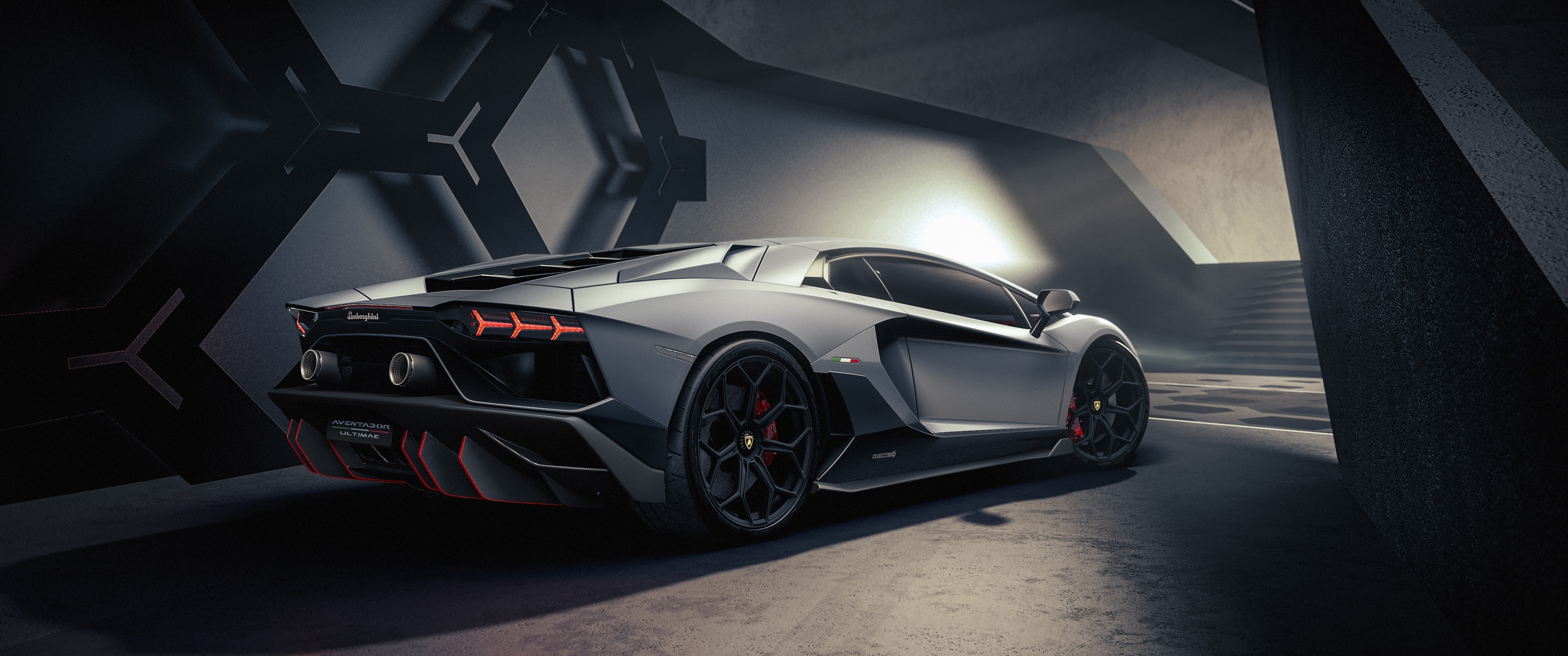 Lamborghini Aventador, Dark and powerful, Supercharged performance, Unmatched speed, 3440x1440 Dual Screen Desktop